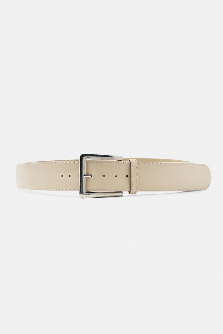 Leather effect belt — Cream
