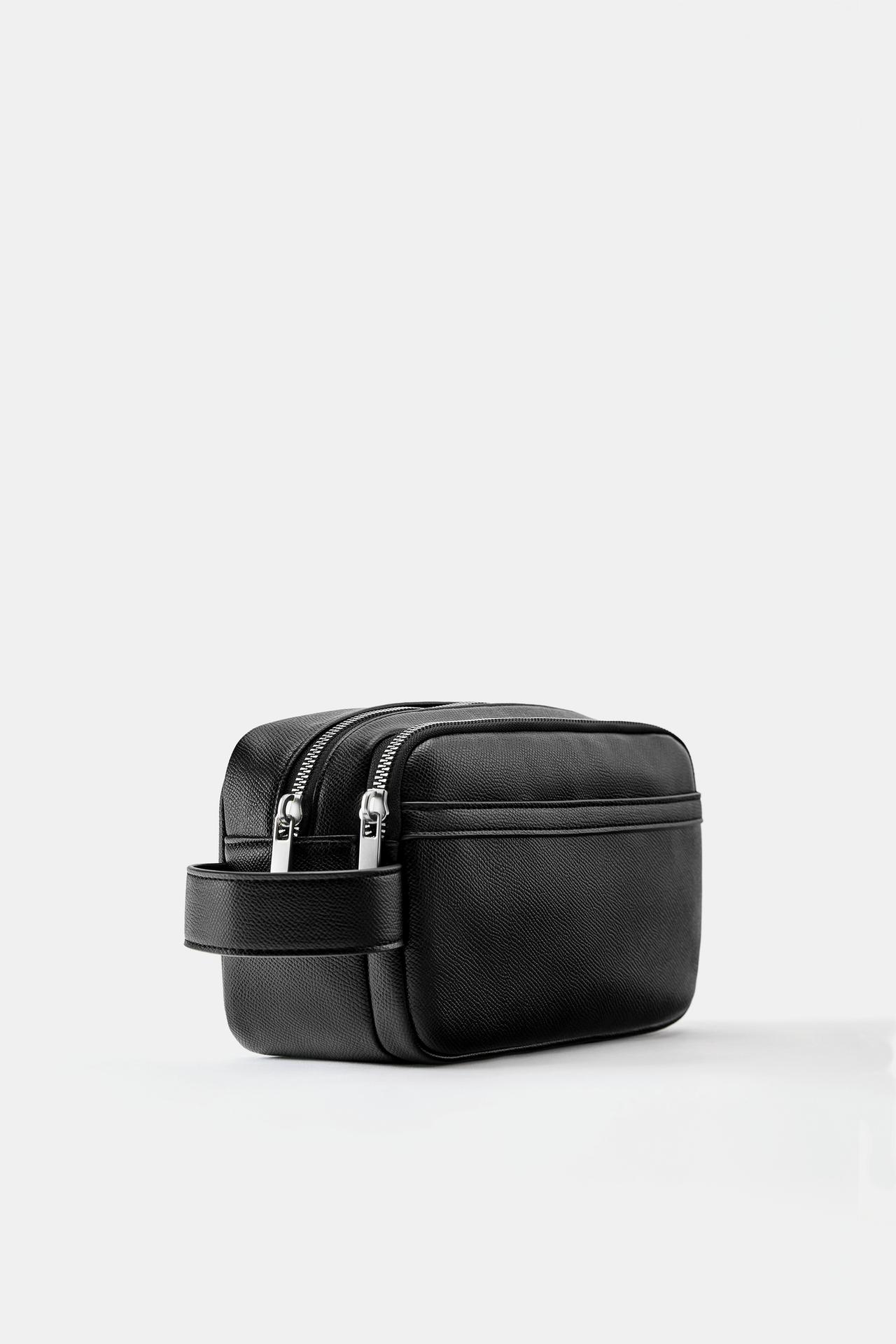 Suede-handled wash bag — Black