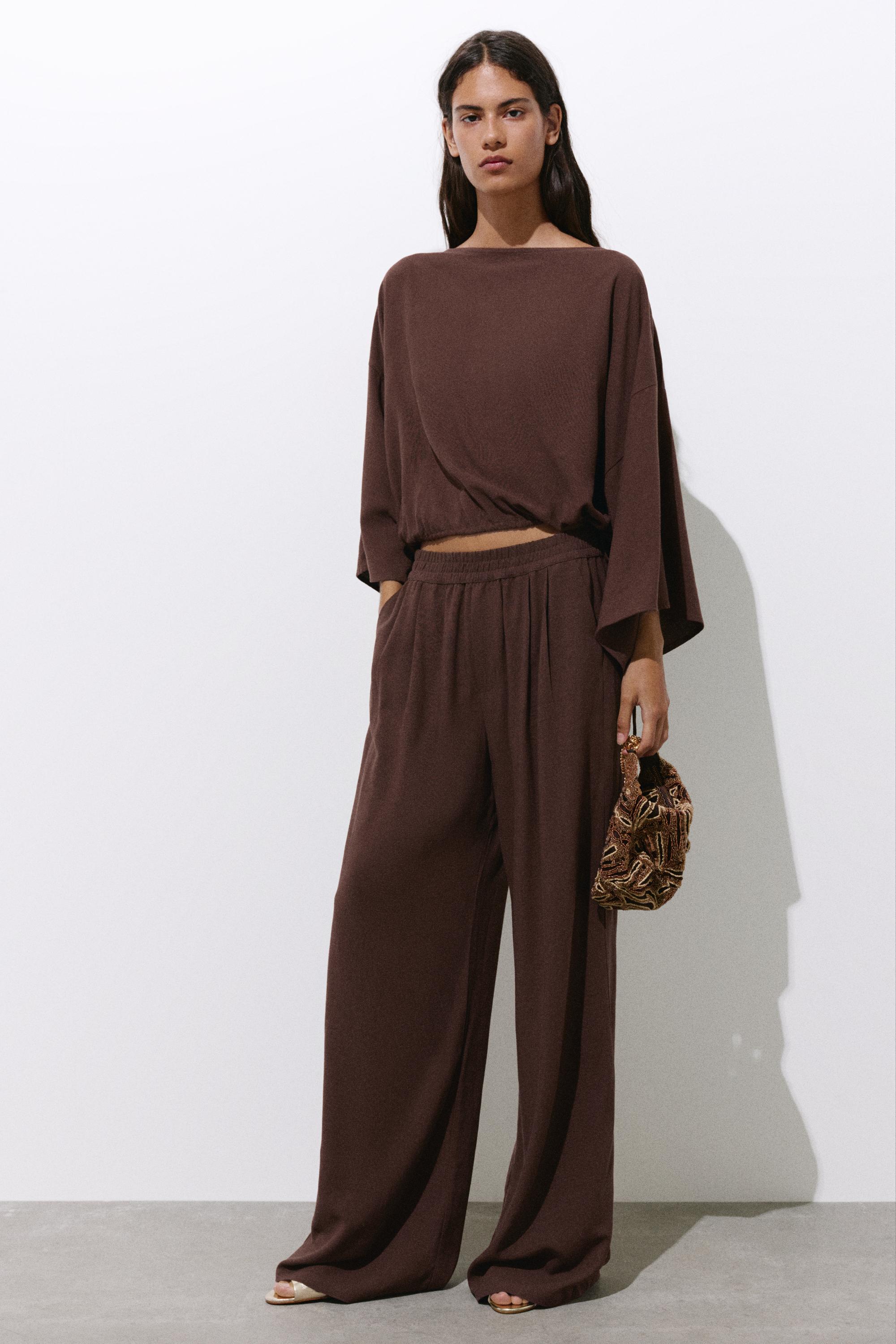 Flowing darted trousers — Brown