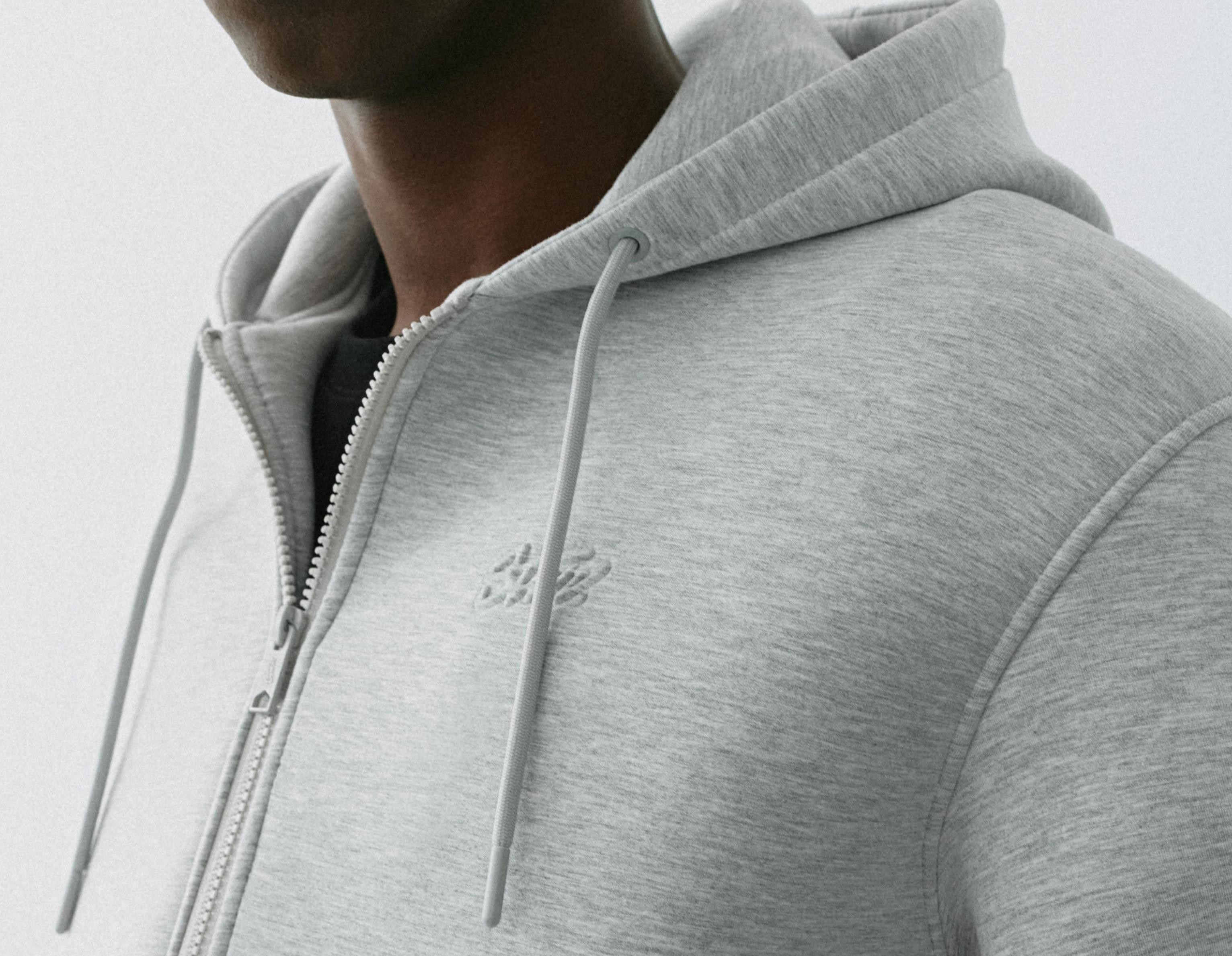Neoprene-effect zip-up hoodie — Grey marl