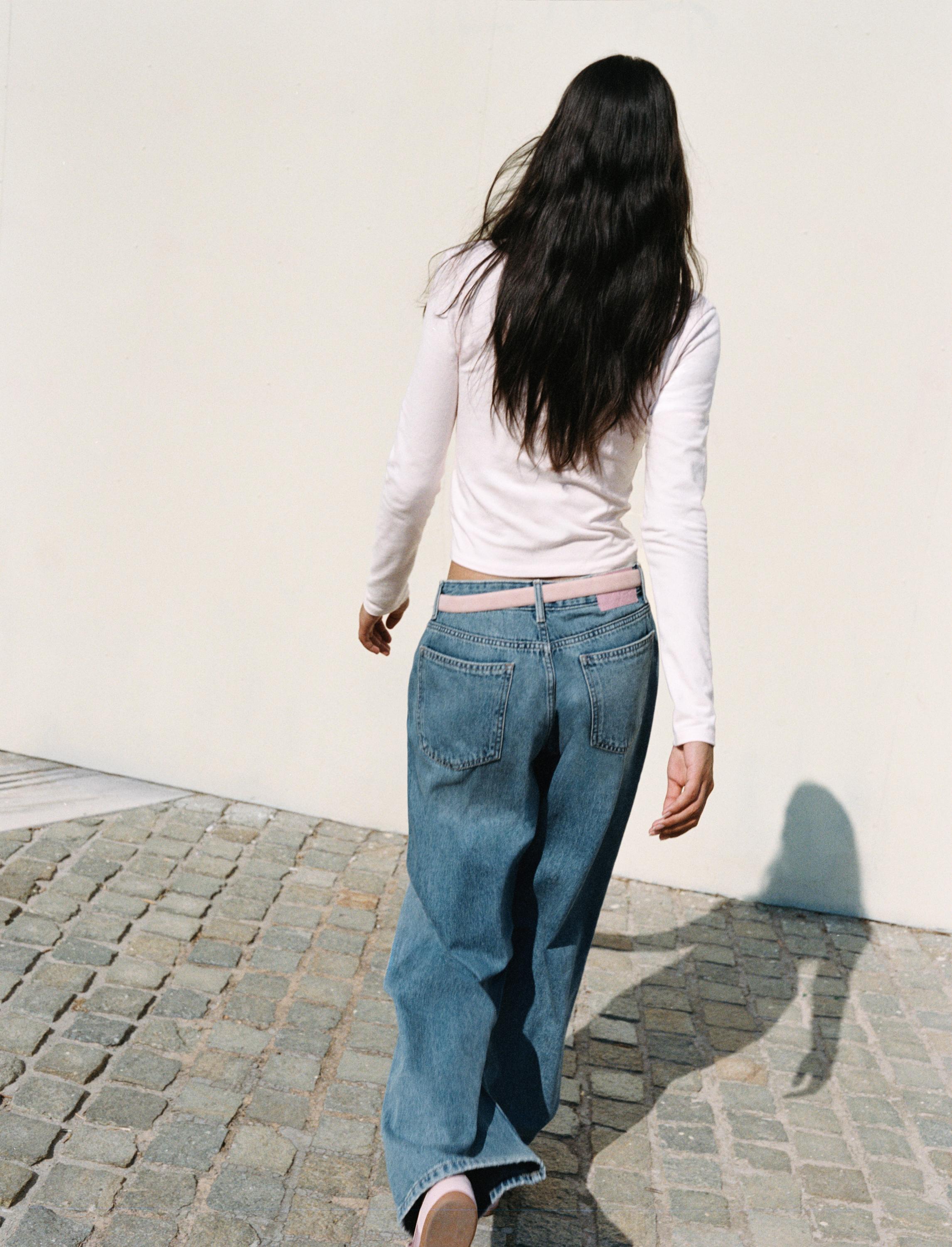 Embroidered moon baggy jeans — Medium blue