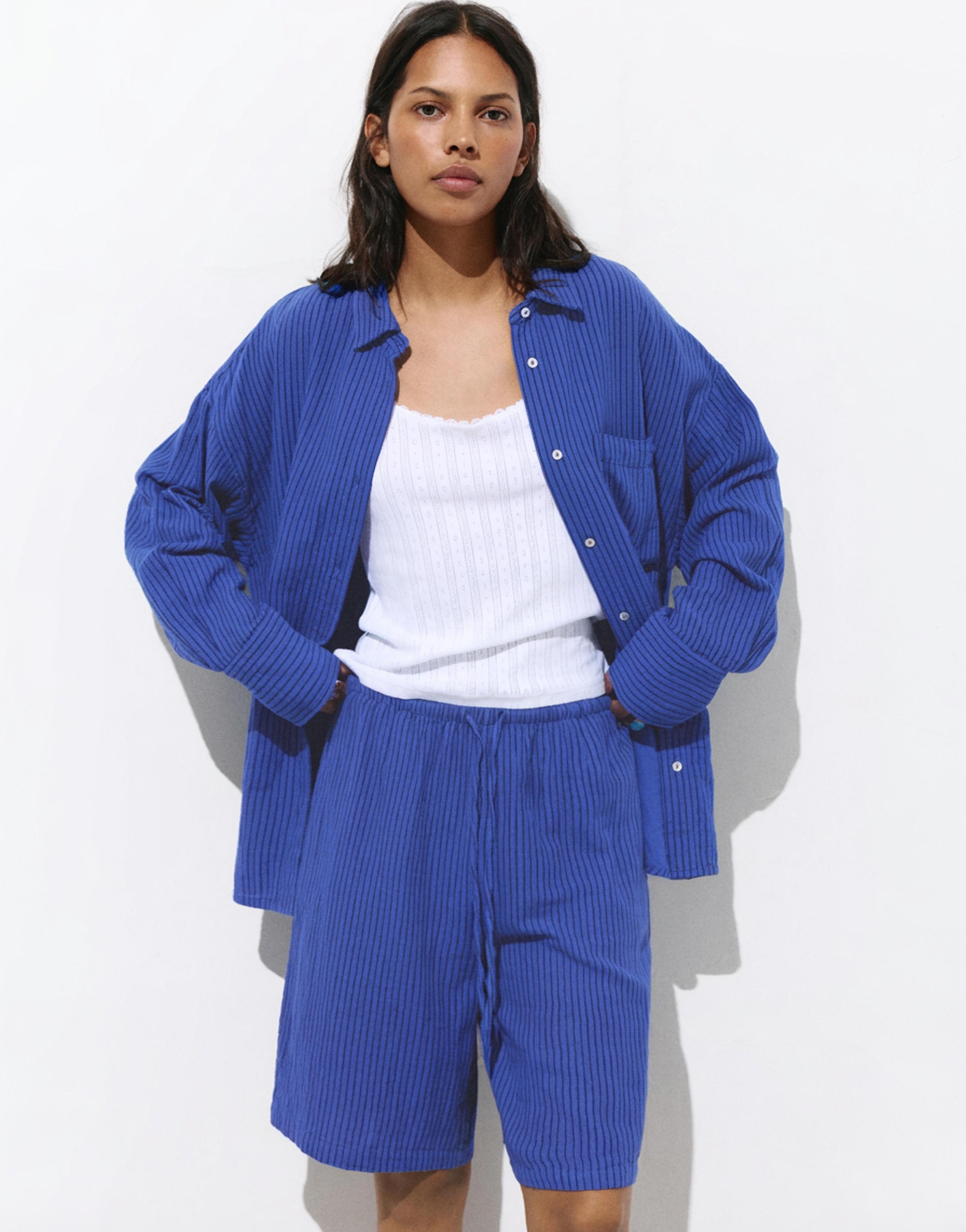 Rustic blue striped Bermuda shorts — Indigo