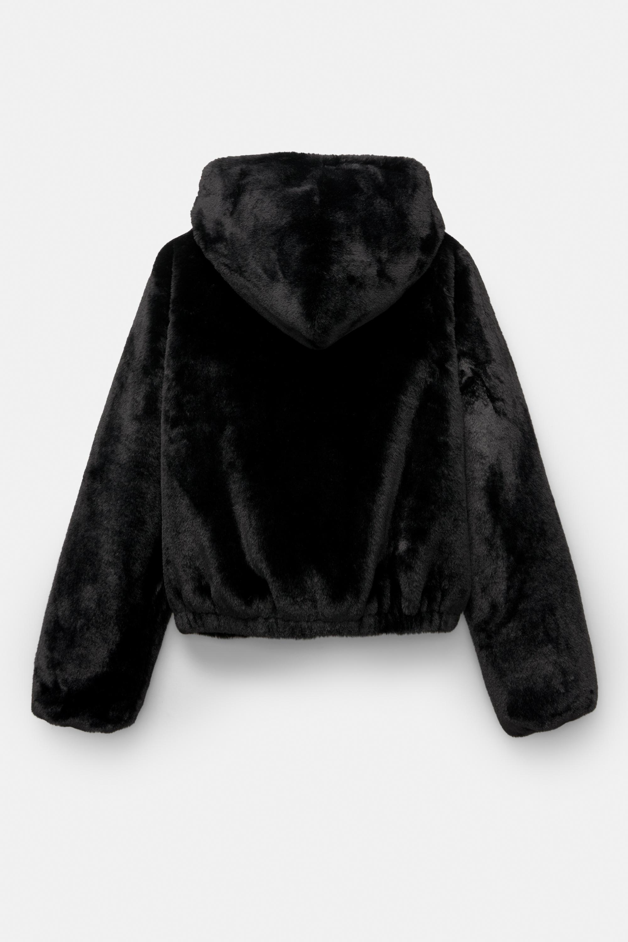 Faux fur hooded jacket — Black