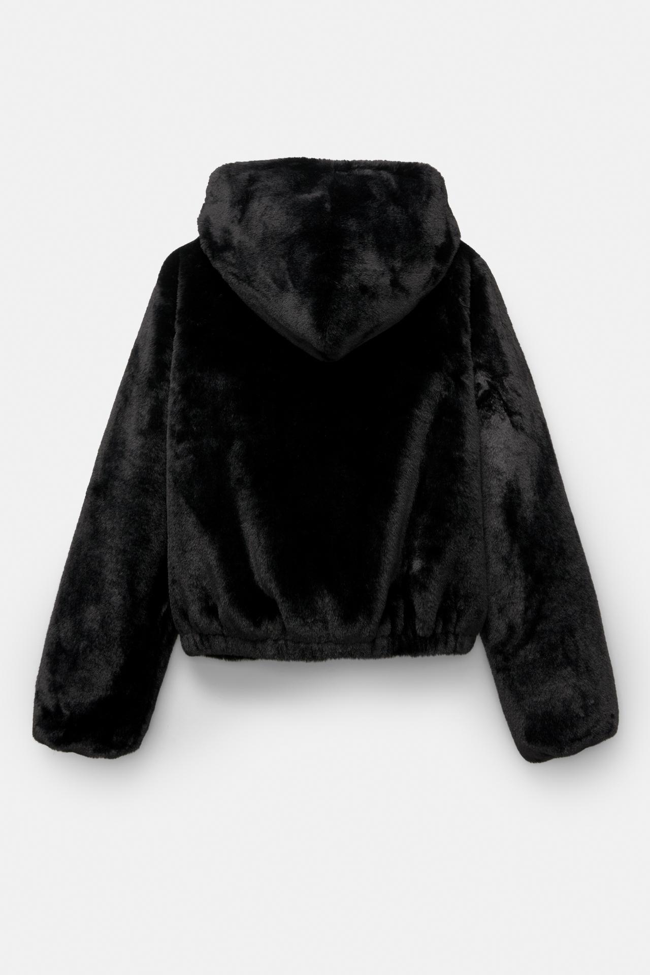 Faux fur hooded jacket — Black