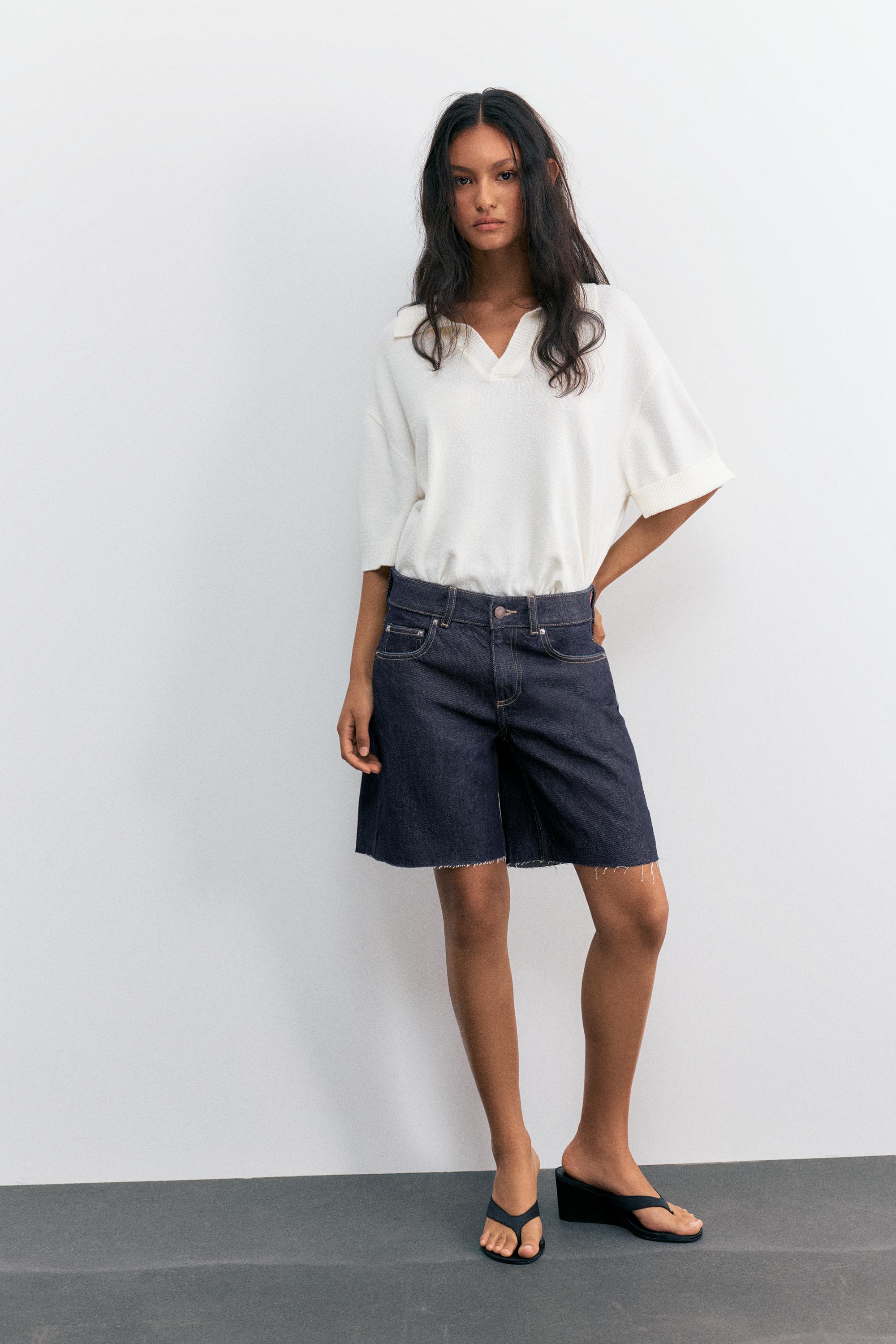 Low-rise denim Bermuda shorts — Navy
