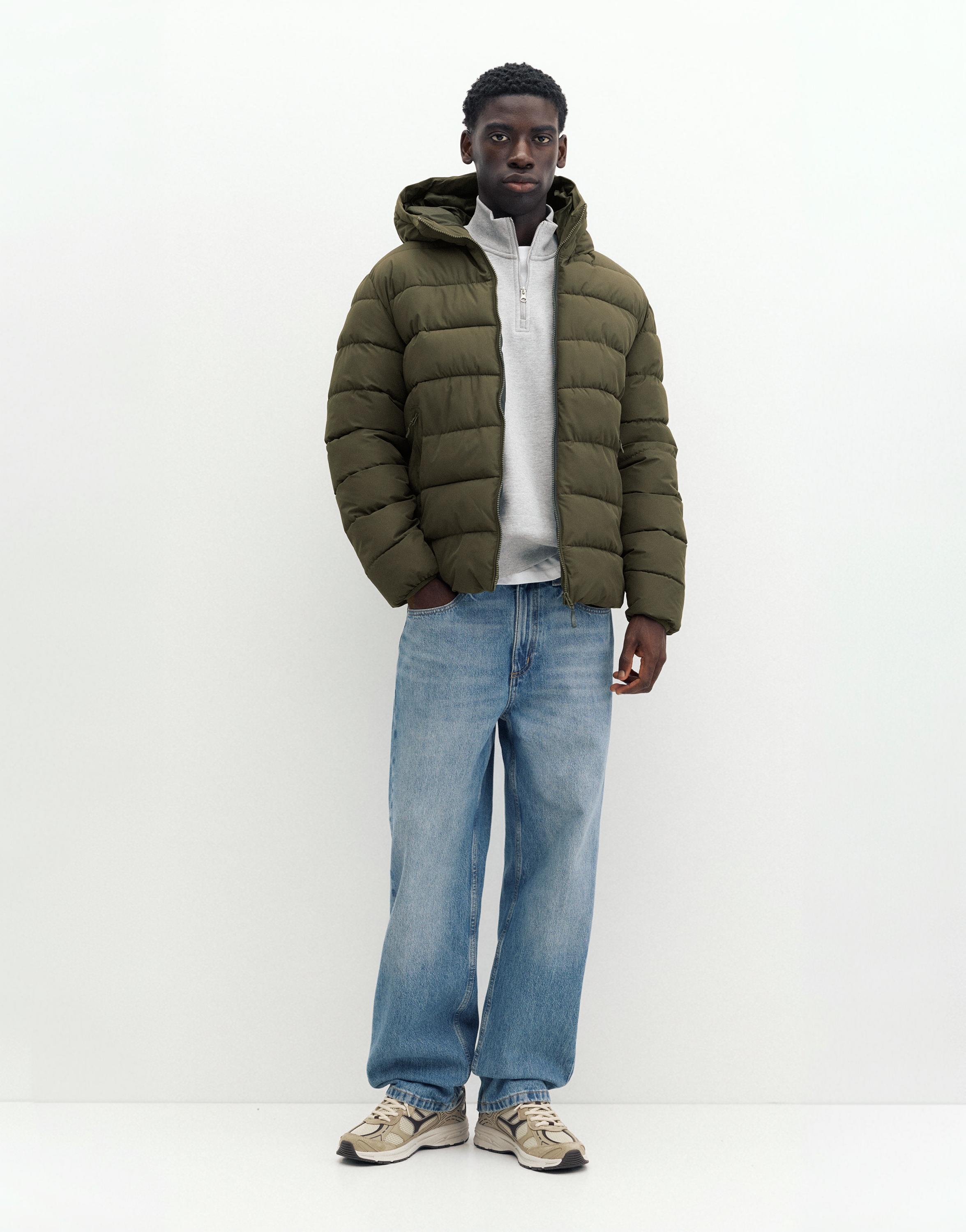 Puffer jacket with hood — Dark khaki