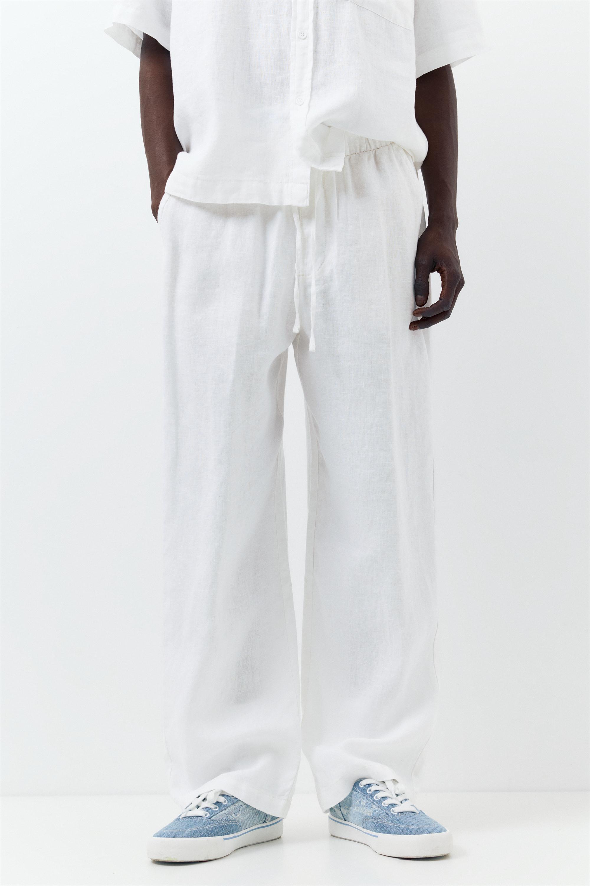 100% linen jogger trousers — White