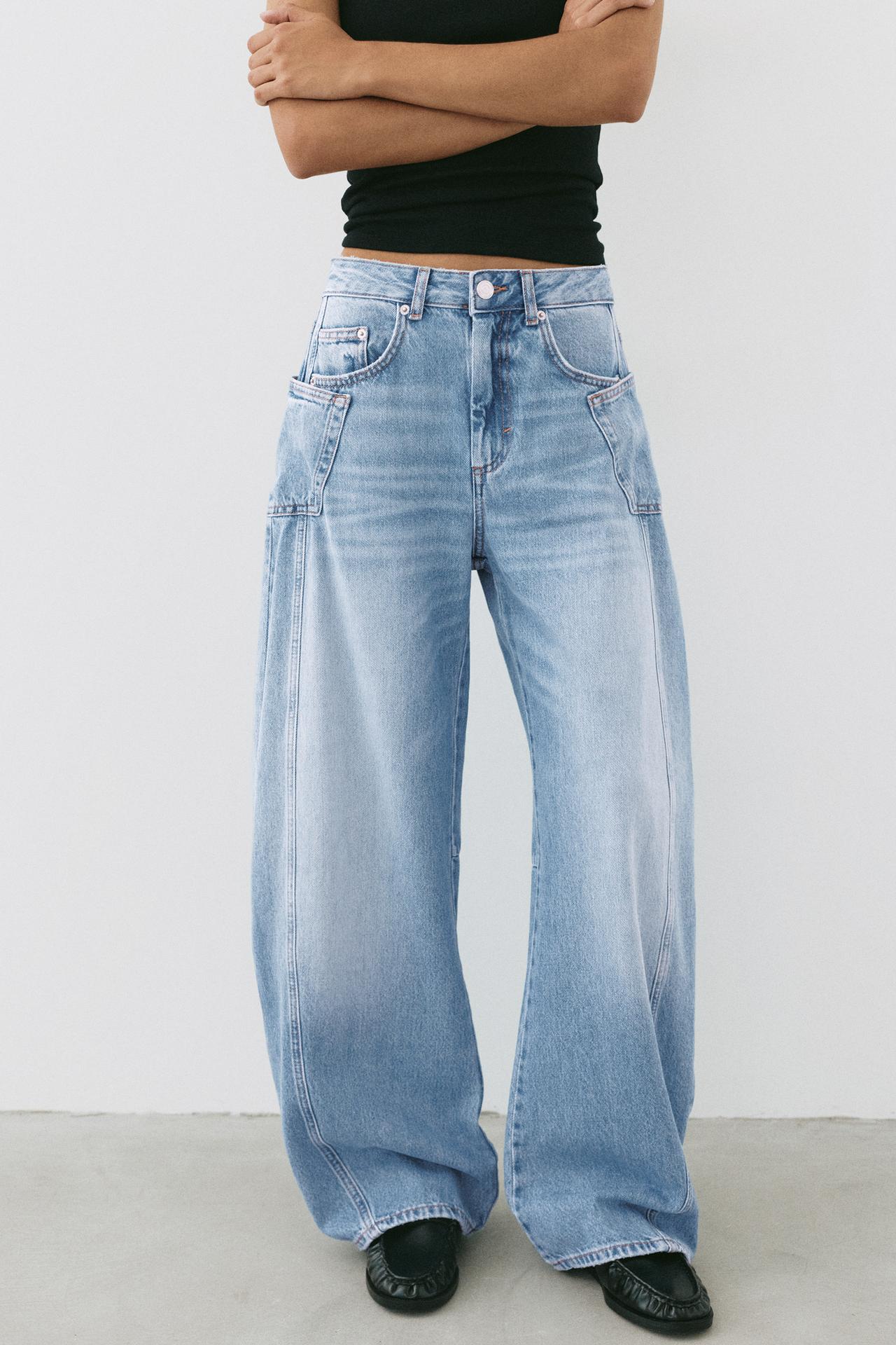 Seam detail balloon-fit baggy jeans — Pale blue