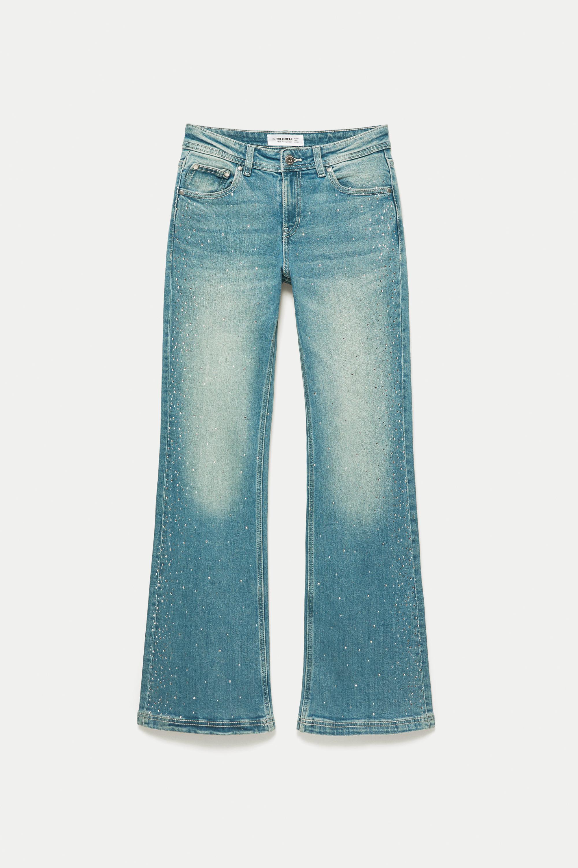 Rhinestone boot-cut jeans — Greenish blue
