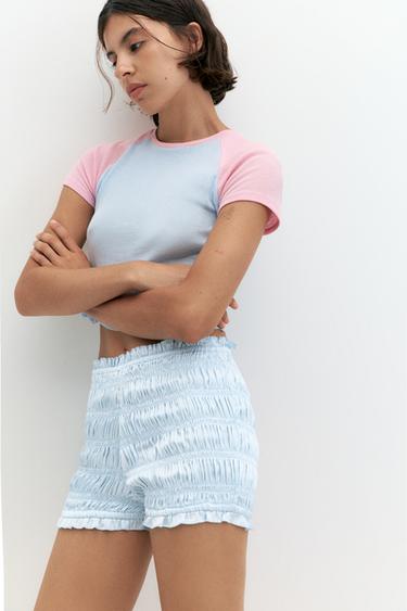 Satin gathered shorts — Sky blue 6