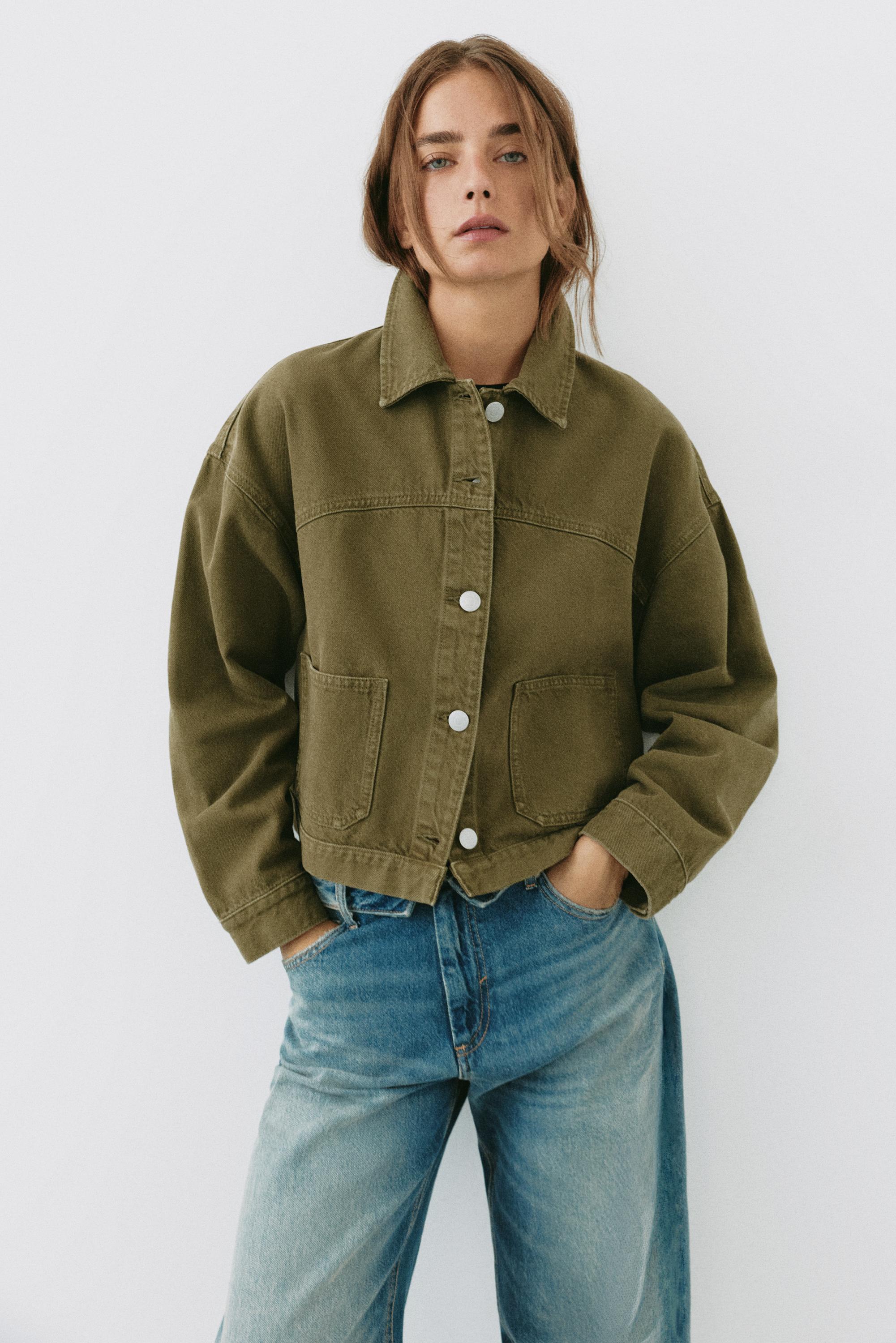 Boxy denim overshirt — Khaki