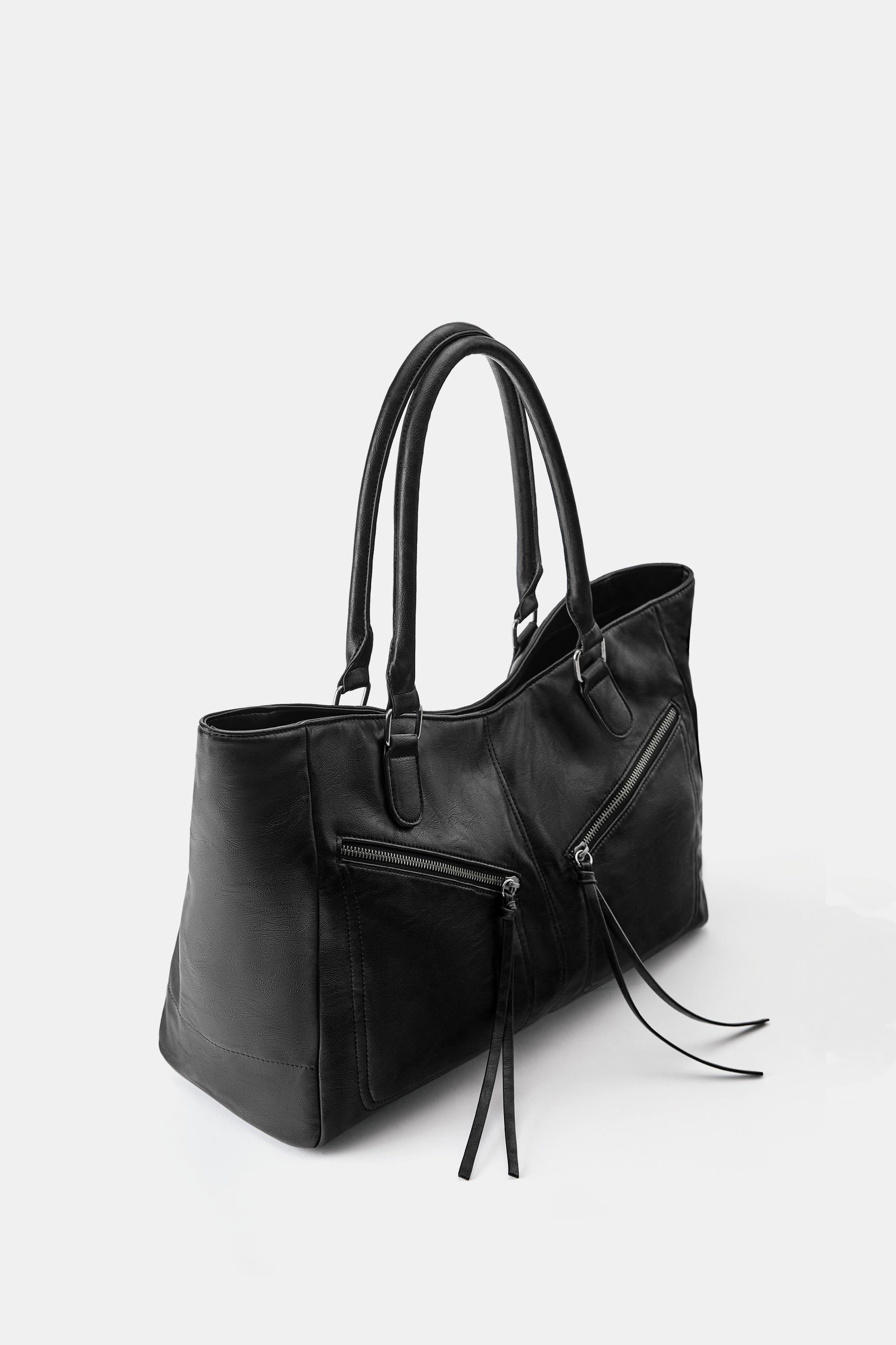 Zip detail tote bag — Black