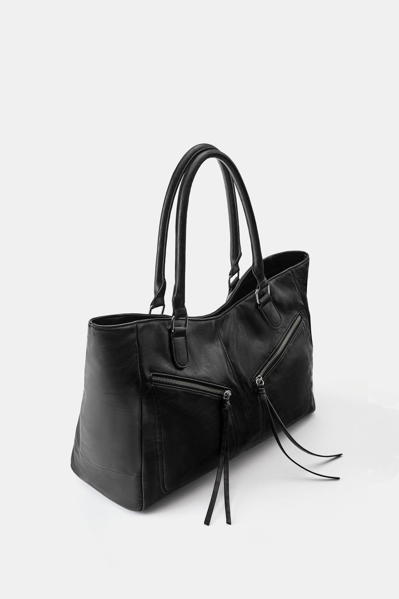 Zip-detail shopper bag — Black