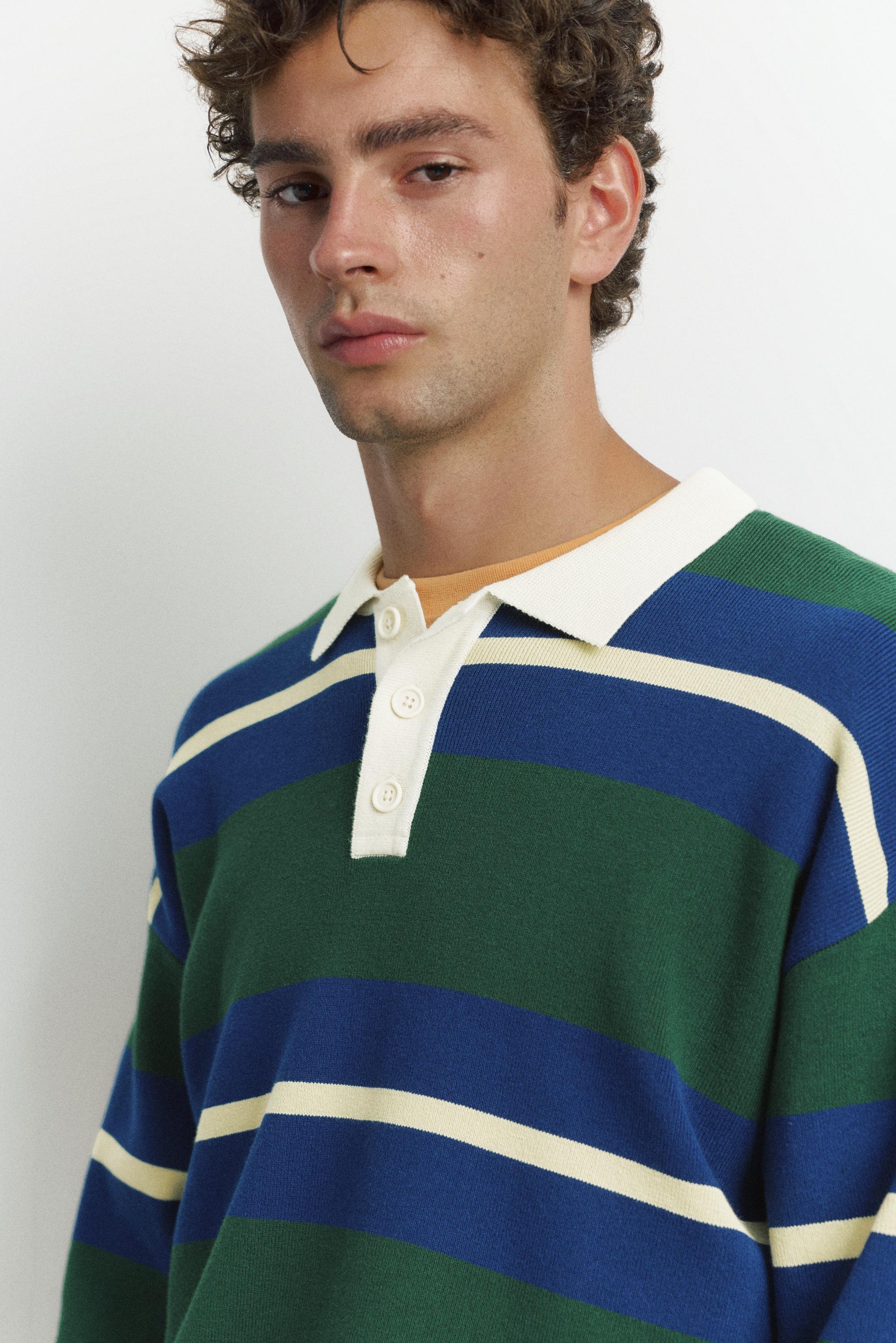 Striped knit polo shirt — Bottle