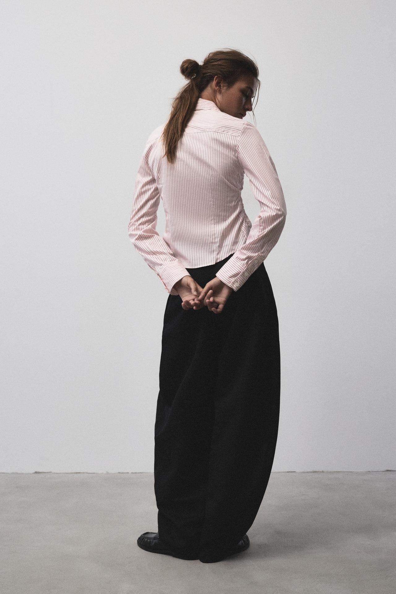 Striped gathered shirt — Pastel pink