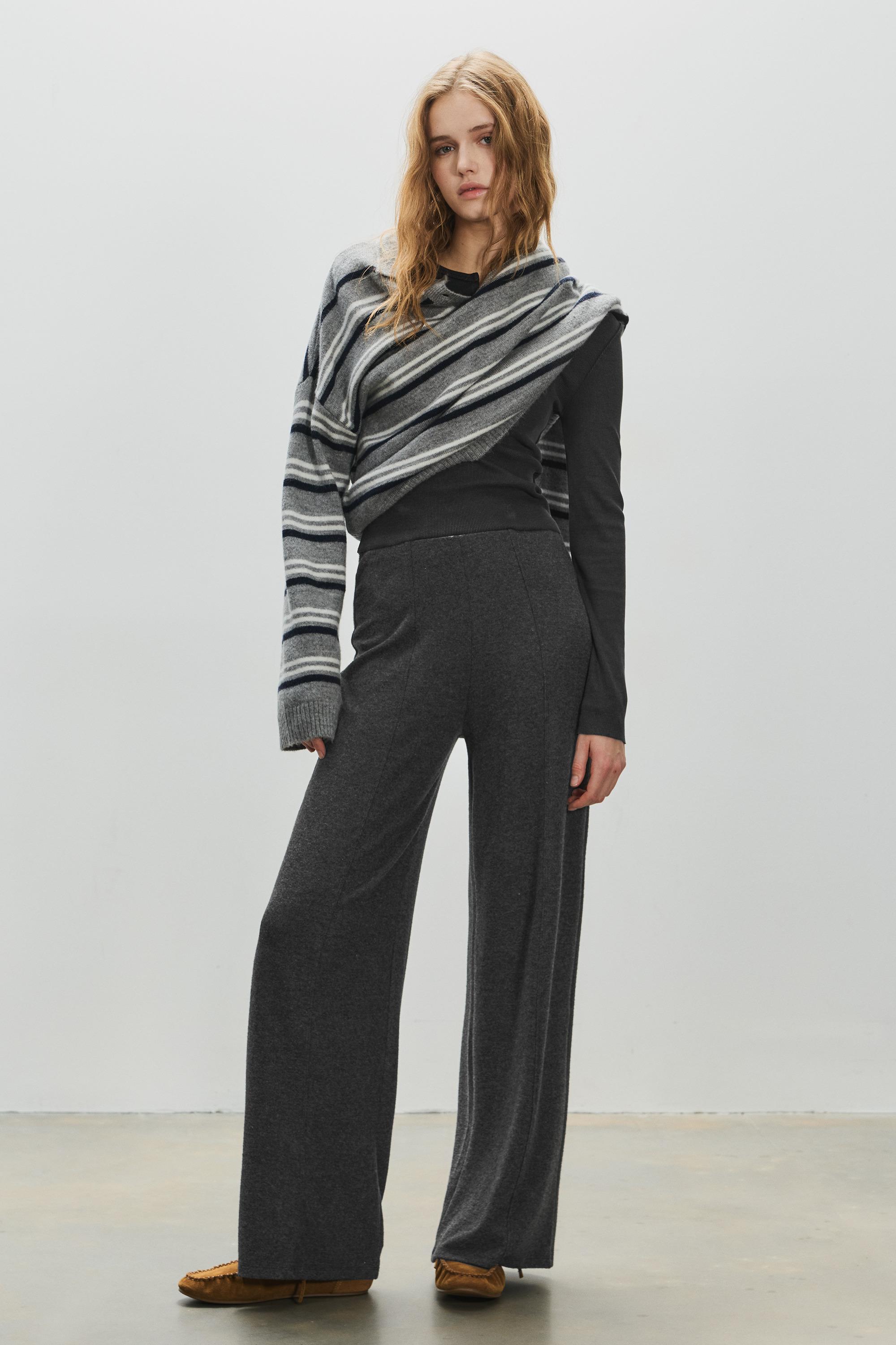 Wide-leg soft touch trousers — Dark grey