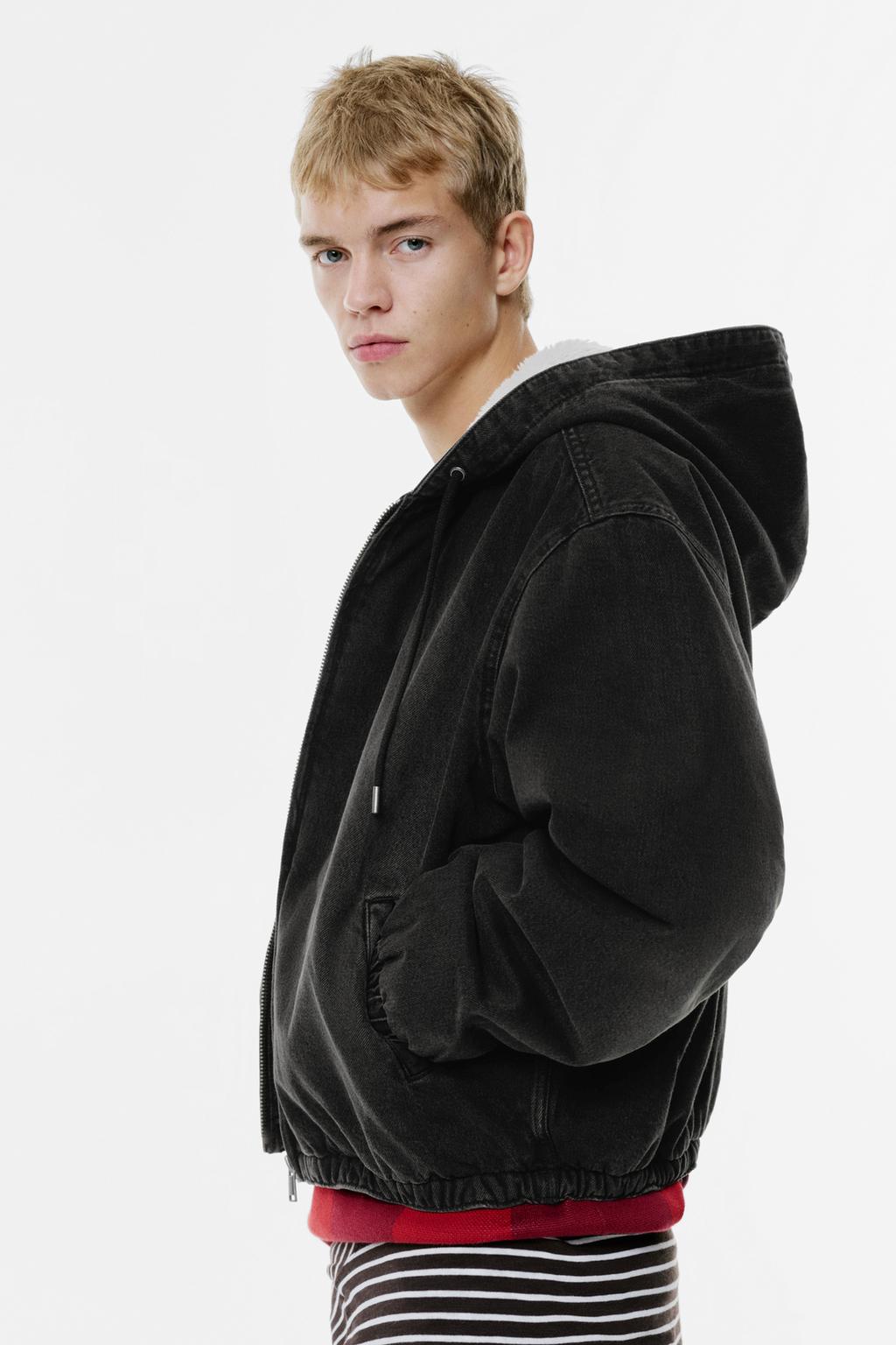 Chaqueta vaquera capucha cremallera pelo PULL&BEAR