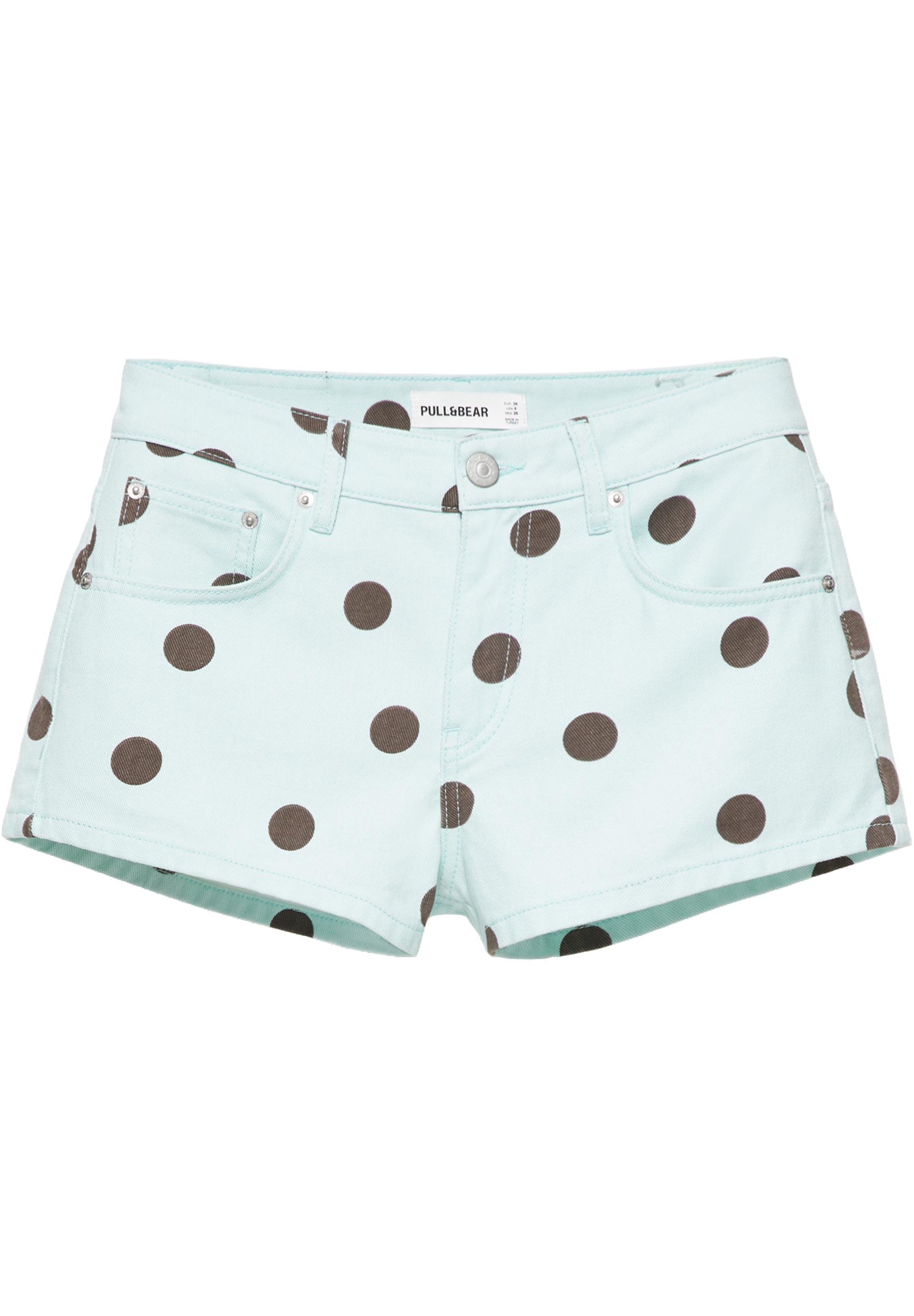 Polka dot denim mini shorts — Turquoise