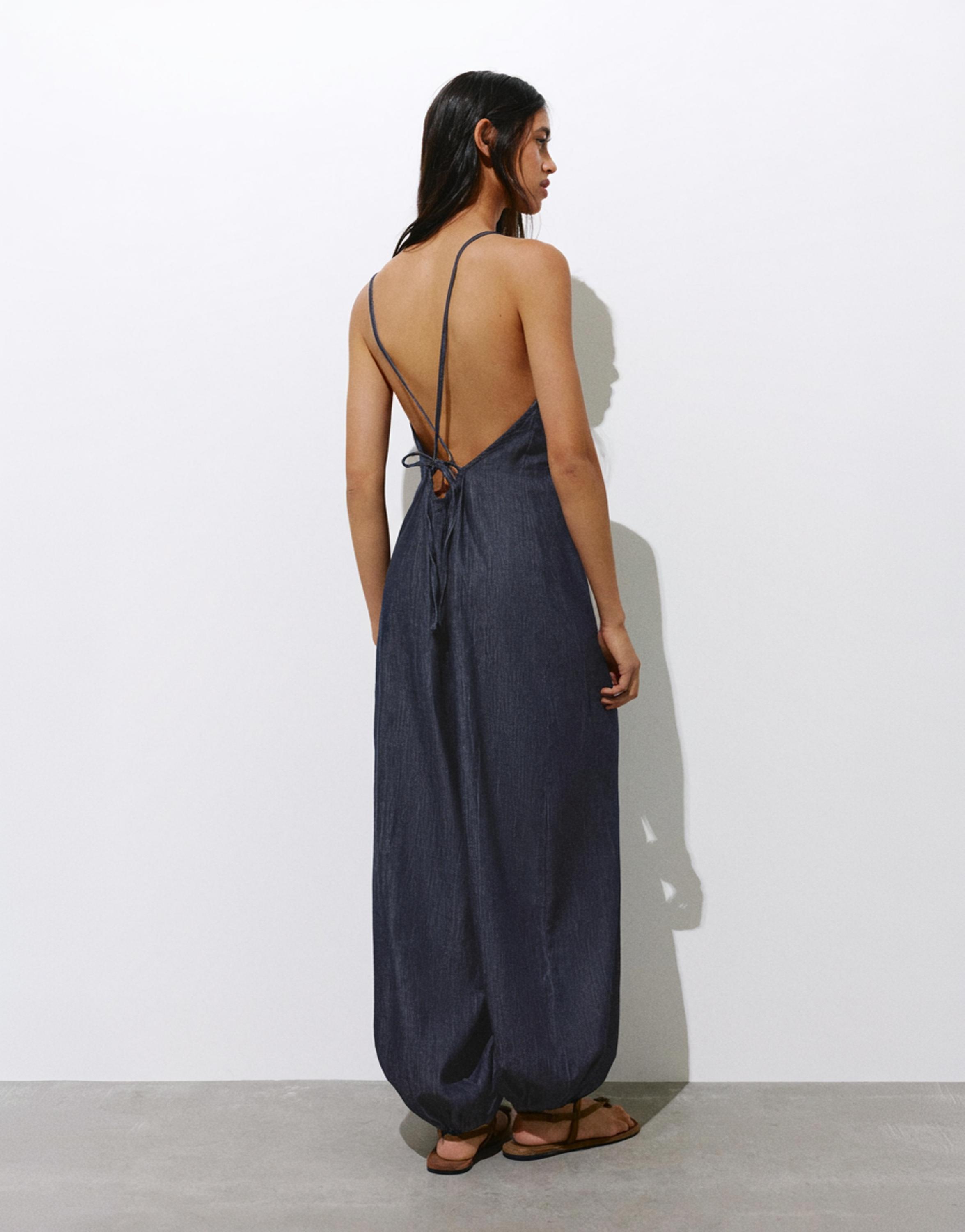 Denim jumpsuit with straps — Navy