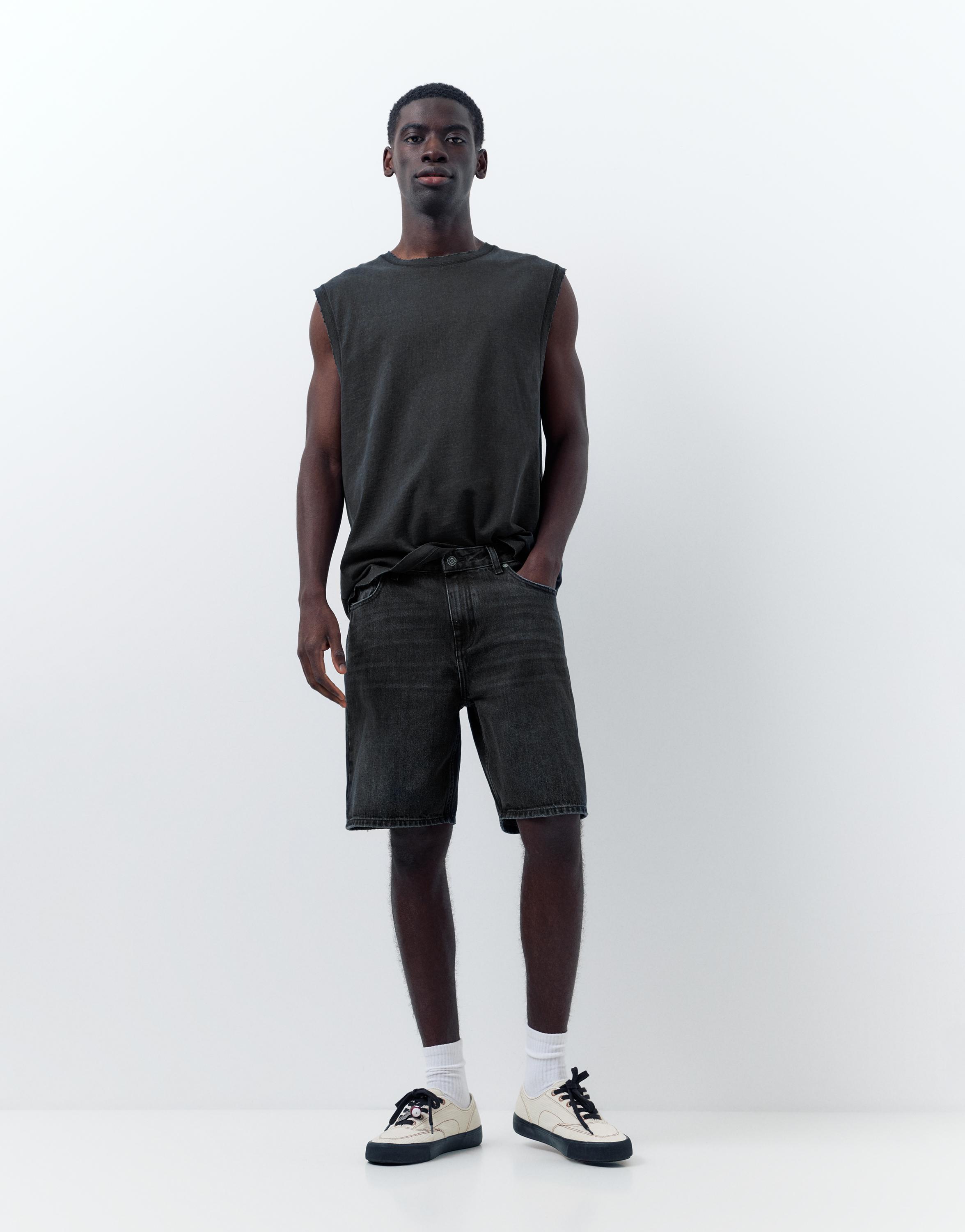 Standard denim Bermuda shorts — Faded black