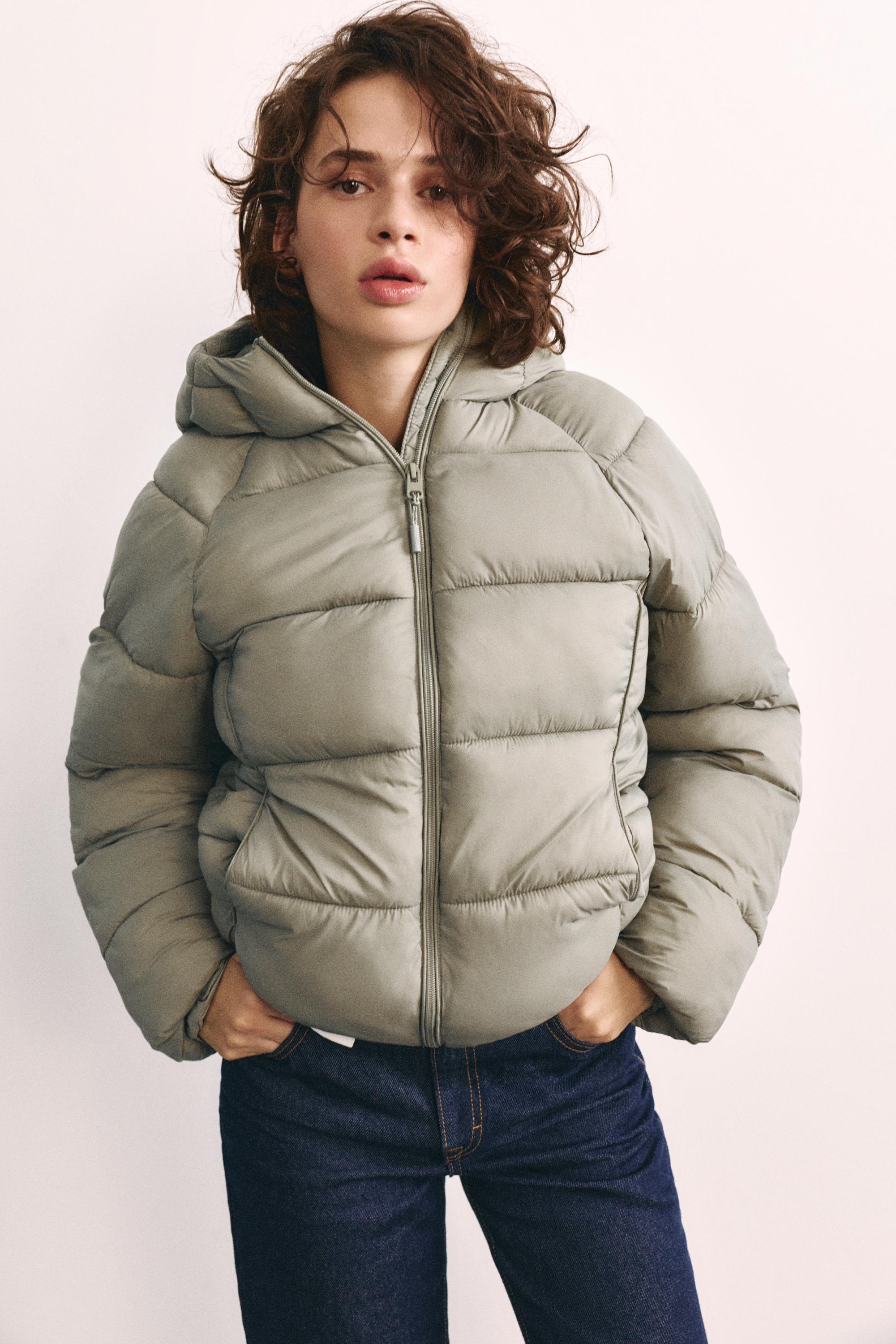 Hooded puffer jacket — Pale khaki