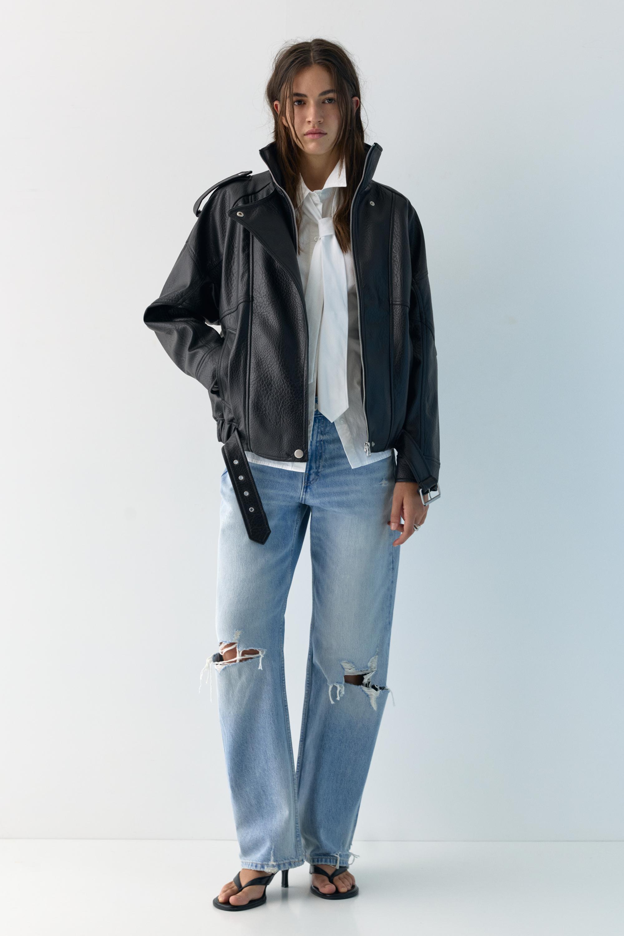 Dik yaka suni deri ceket - Görsel 14