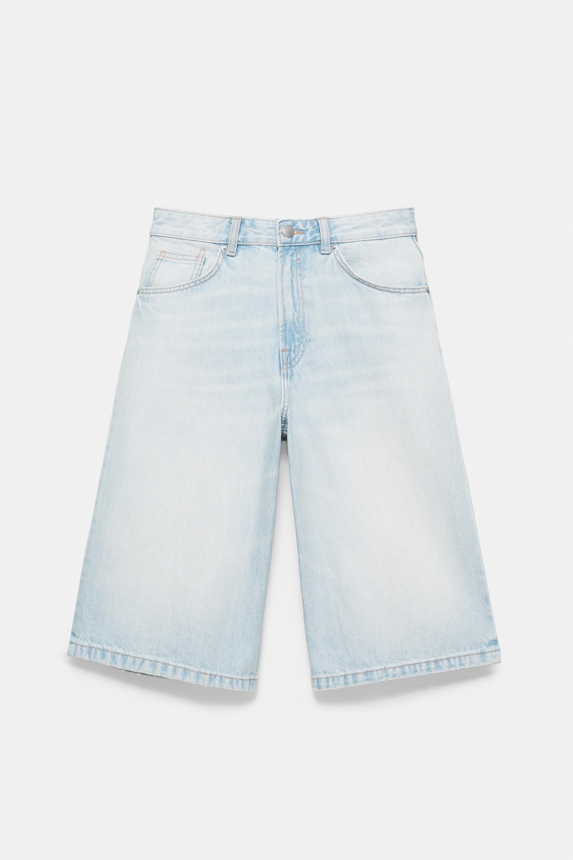 Low-rise denim jorts — Faded blue
