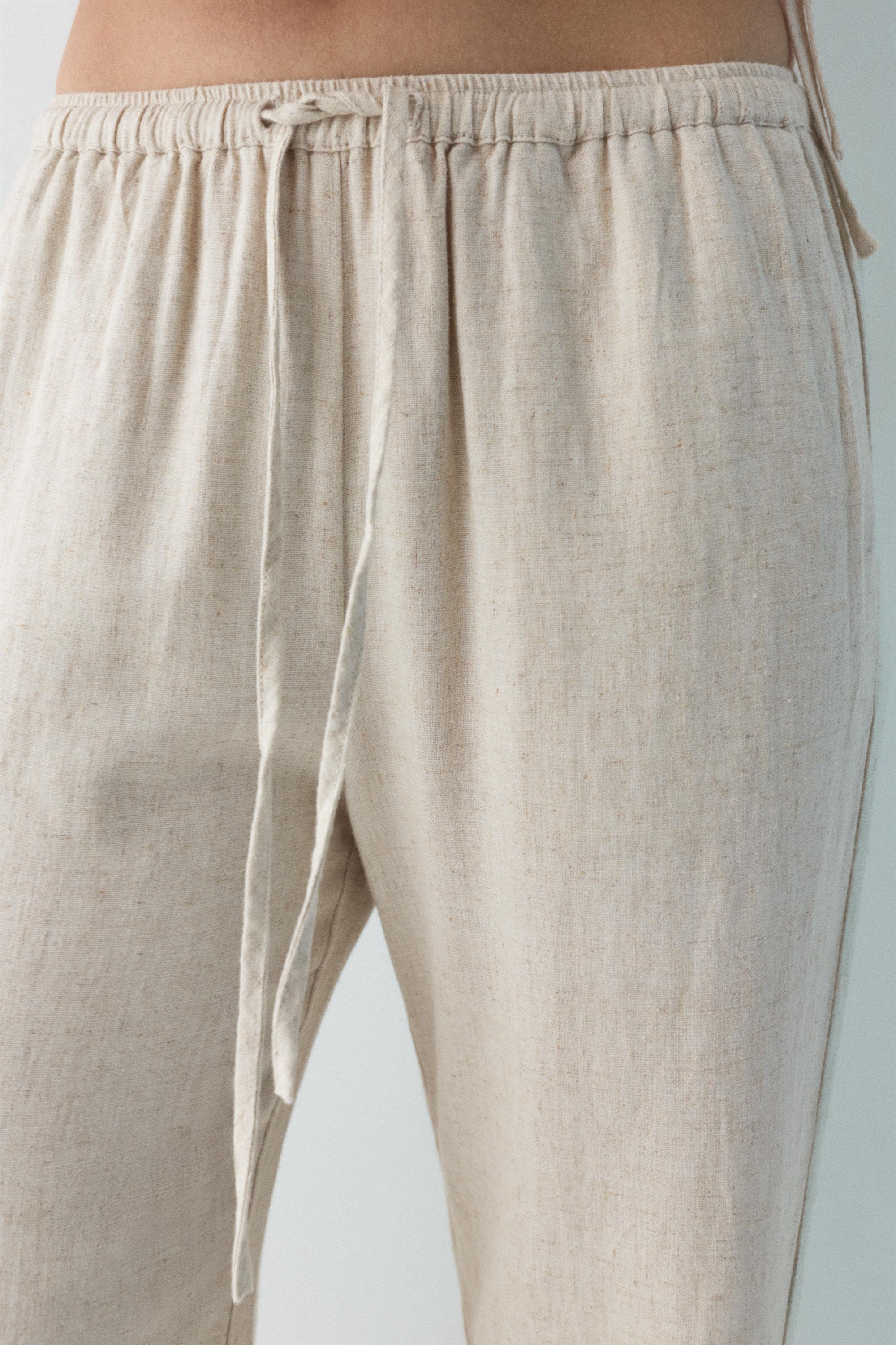 Ketenli dökümlü pantolon - Görsel 95