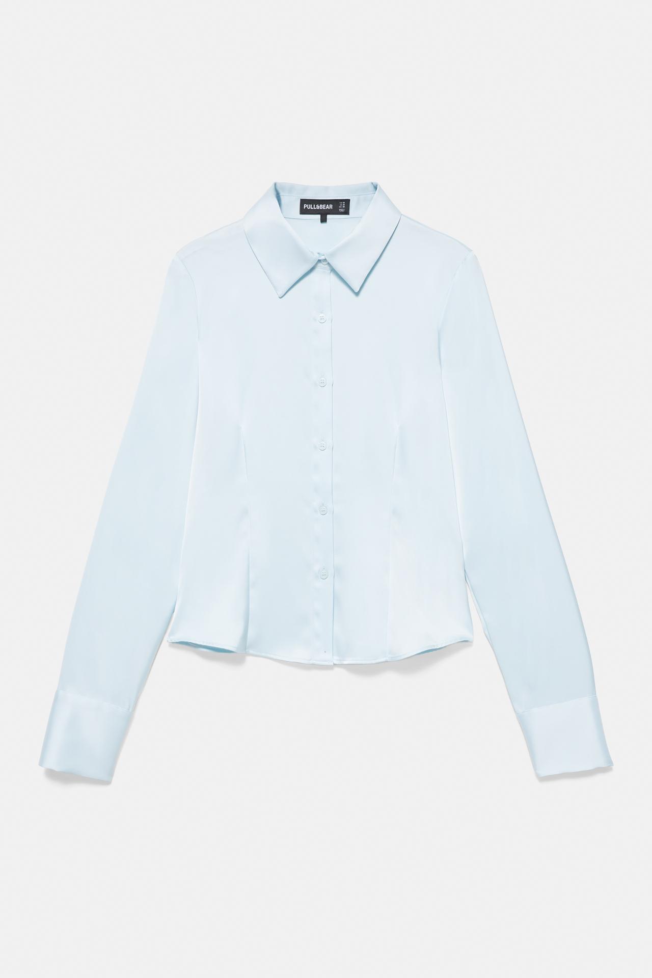 Fitted satin shirt — Sky blue