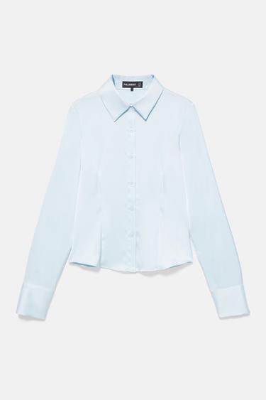 Fitted satin shirt — Sky blue 5