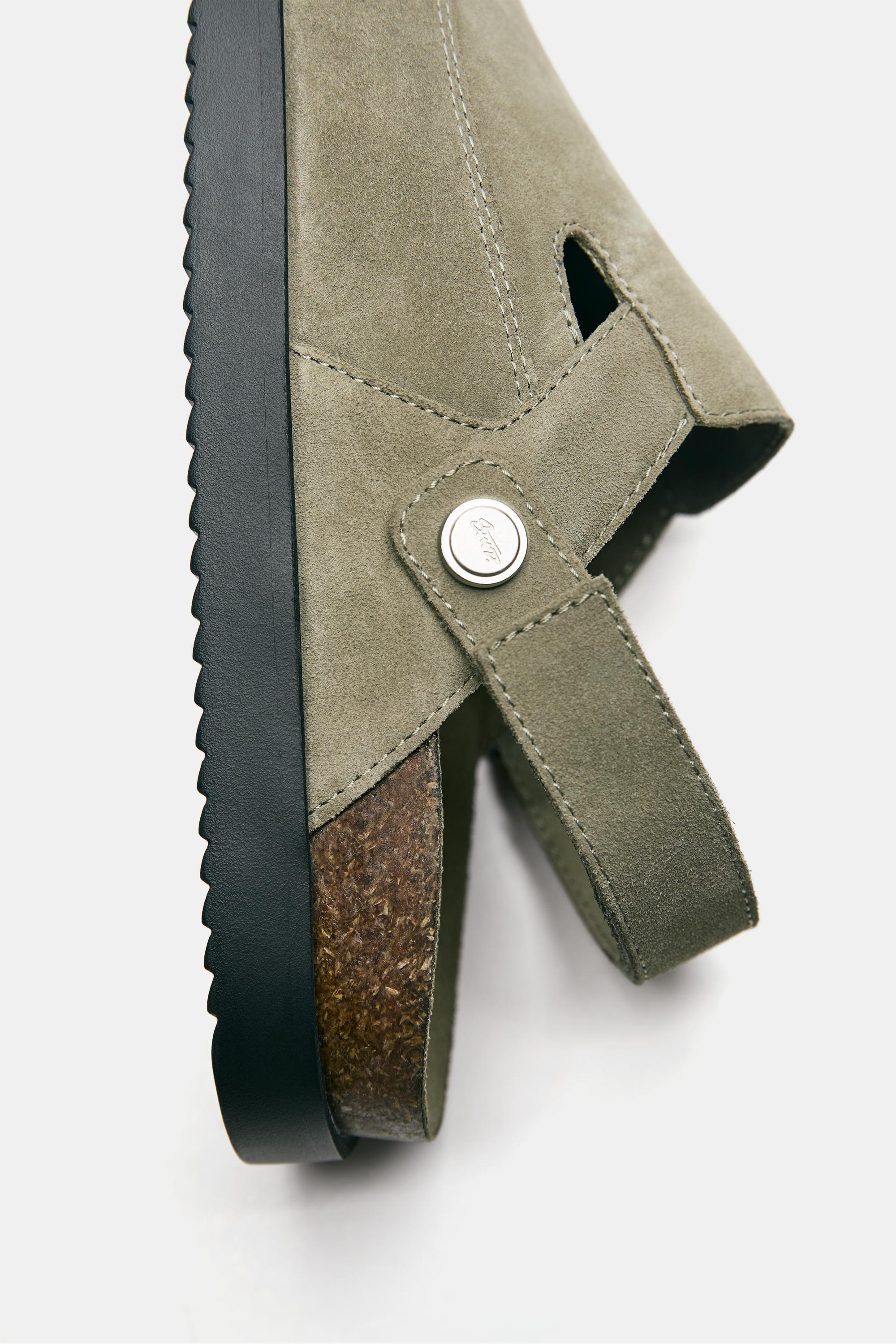 STWD leather strap clogs — Khaki