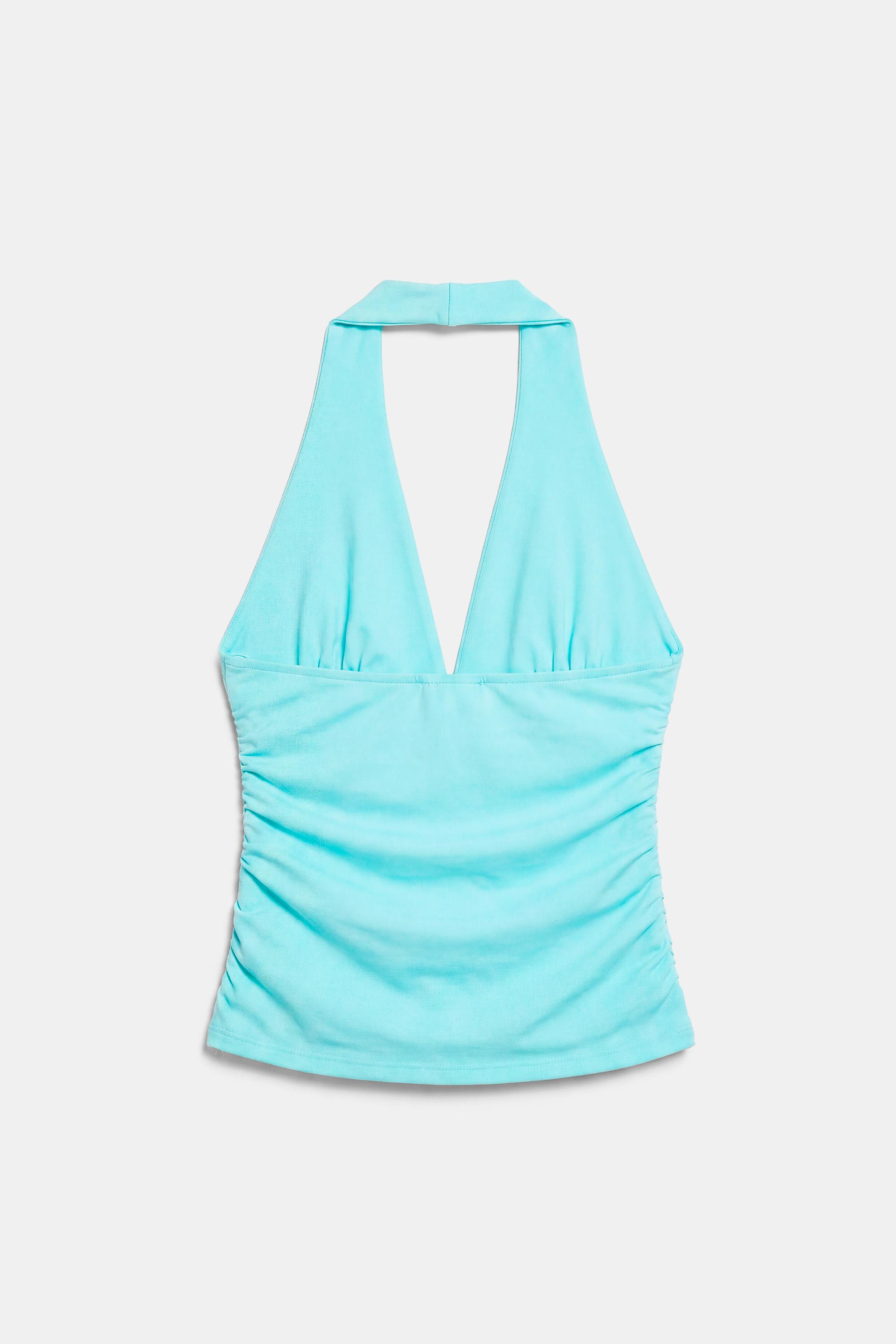 Halter neck top with gathering — Pale turquoise