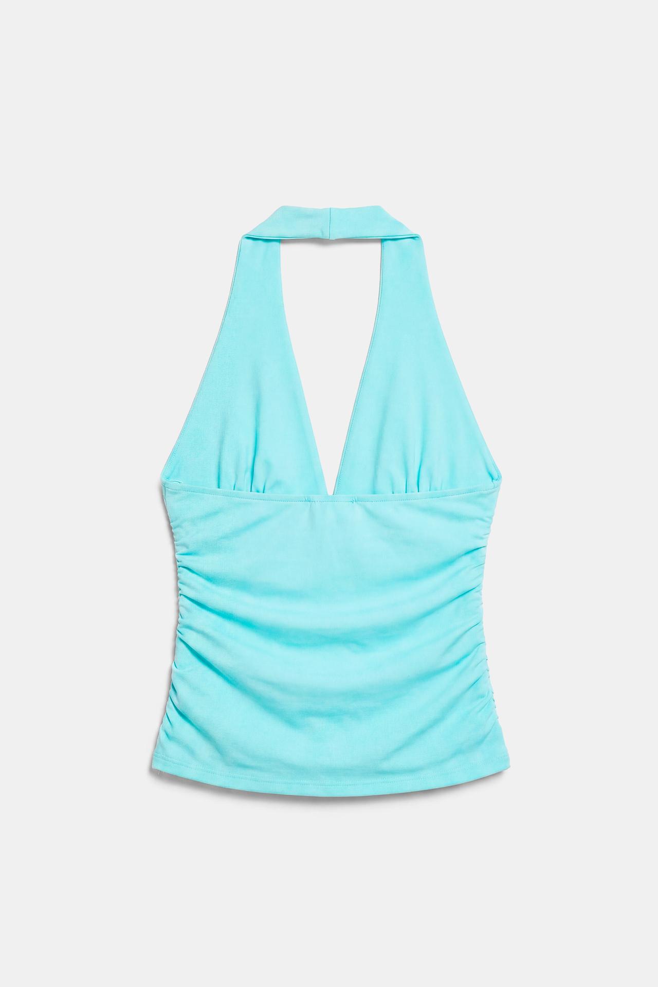 Halter neck top with gathering — Pale turquoise
