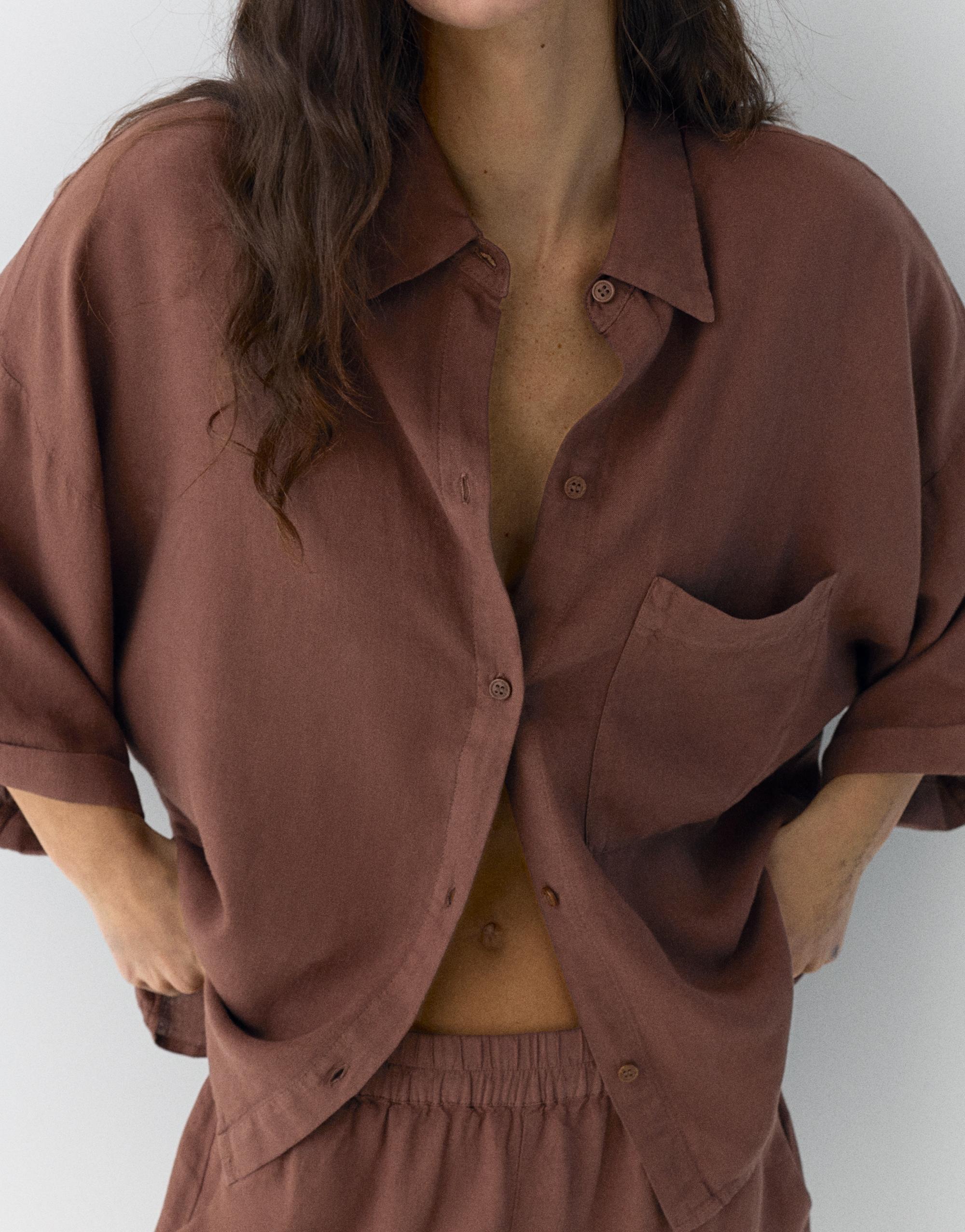 Linen blend shirt — Brown