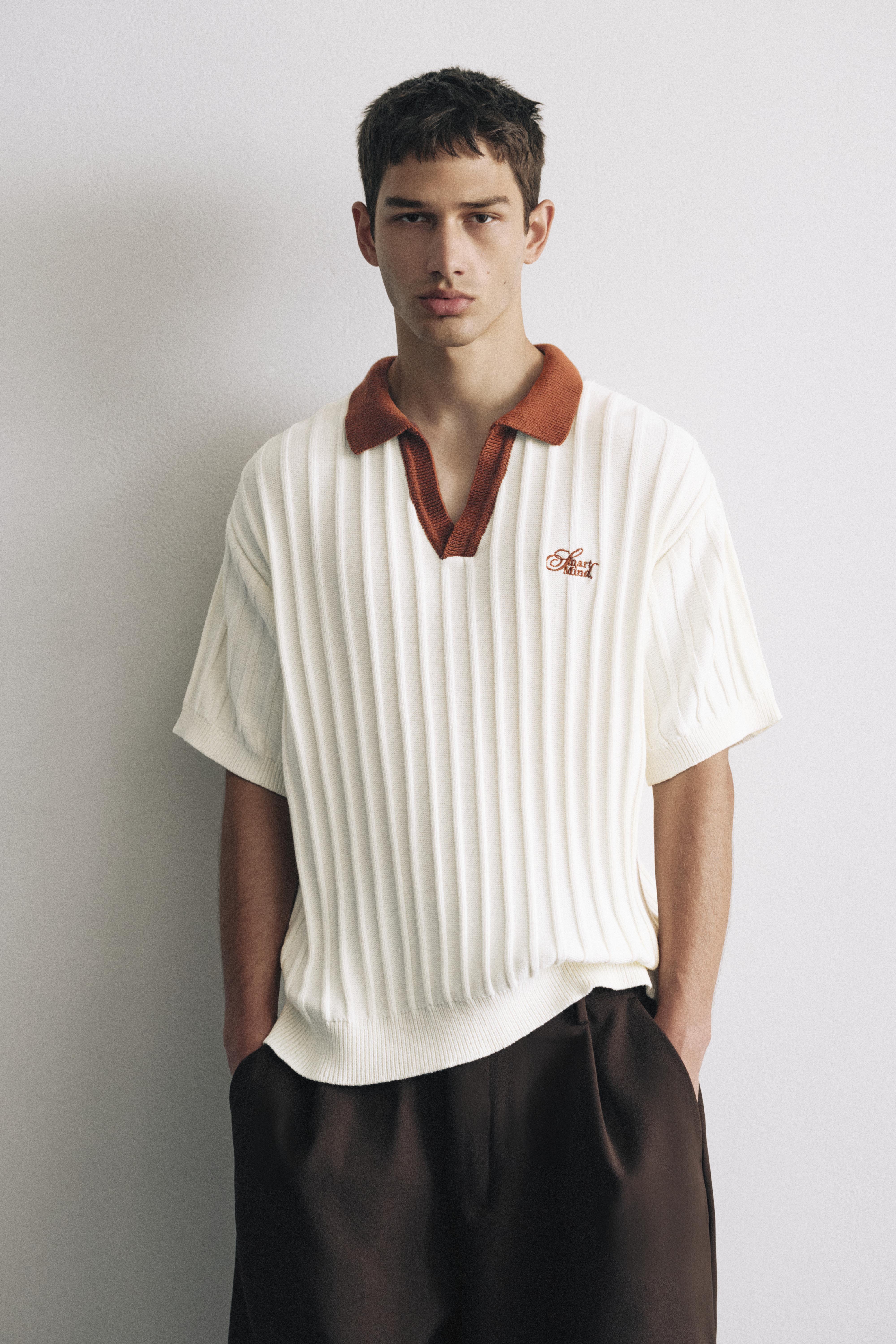 Contrast collar polo shirt — Off white