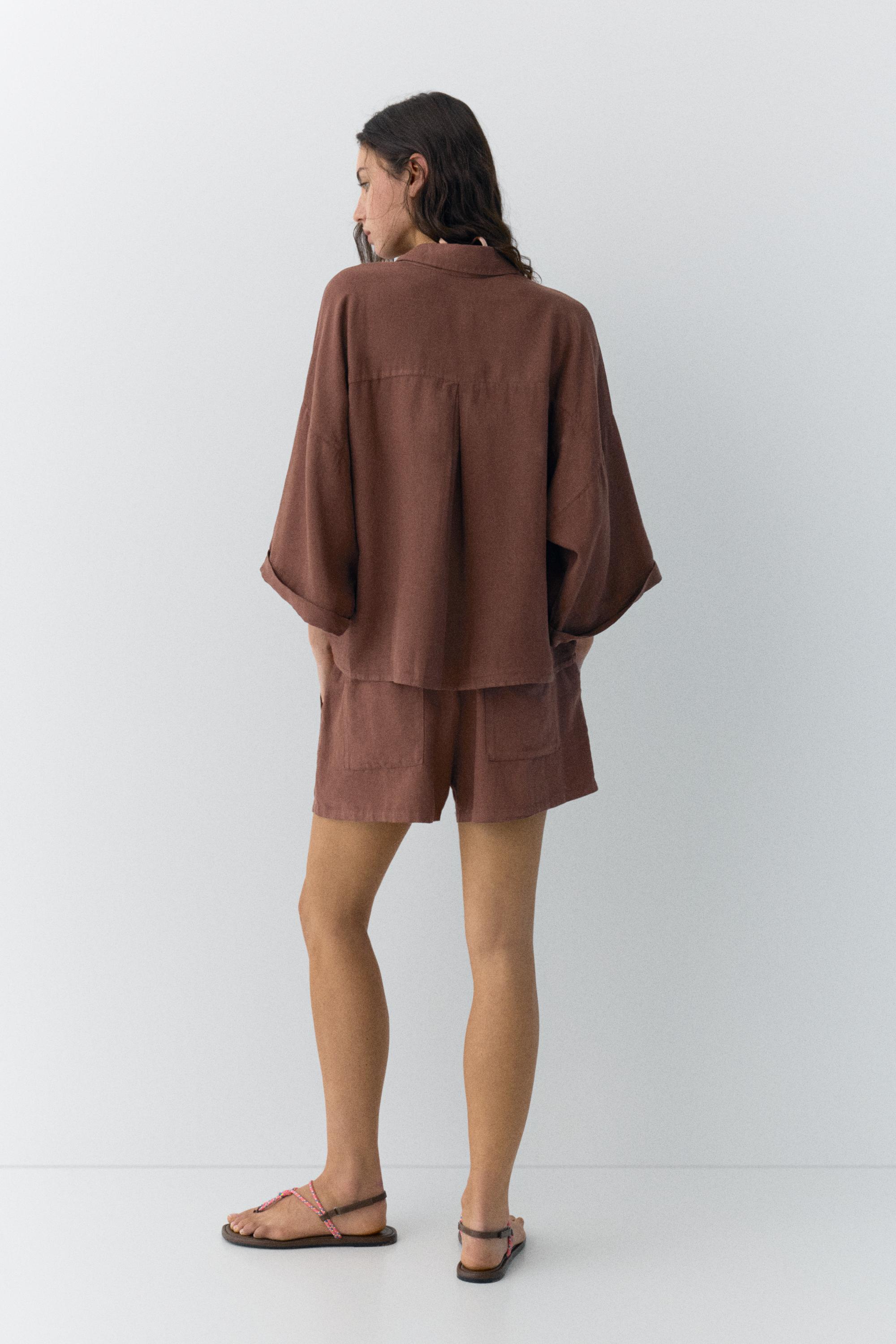 Linen blend shirt — Brown