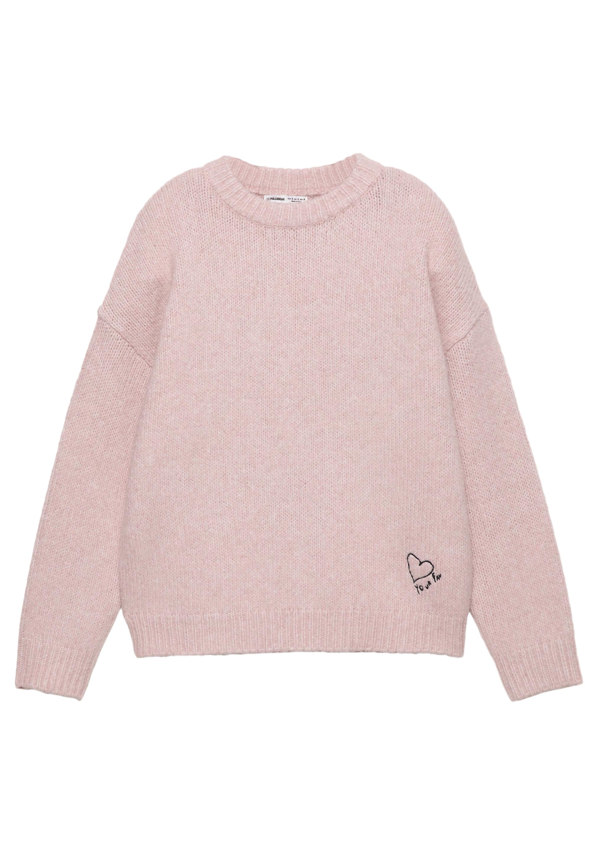 Pembe nakışlı kalp desenli kazak