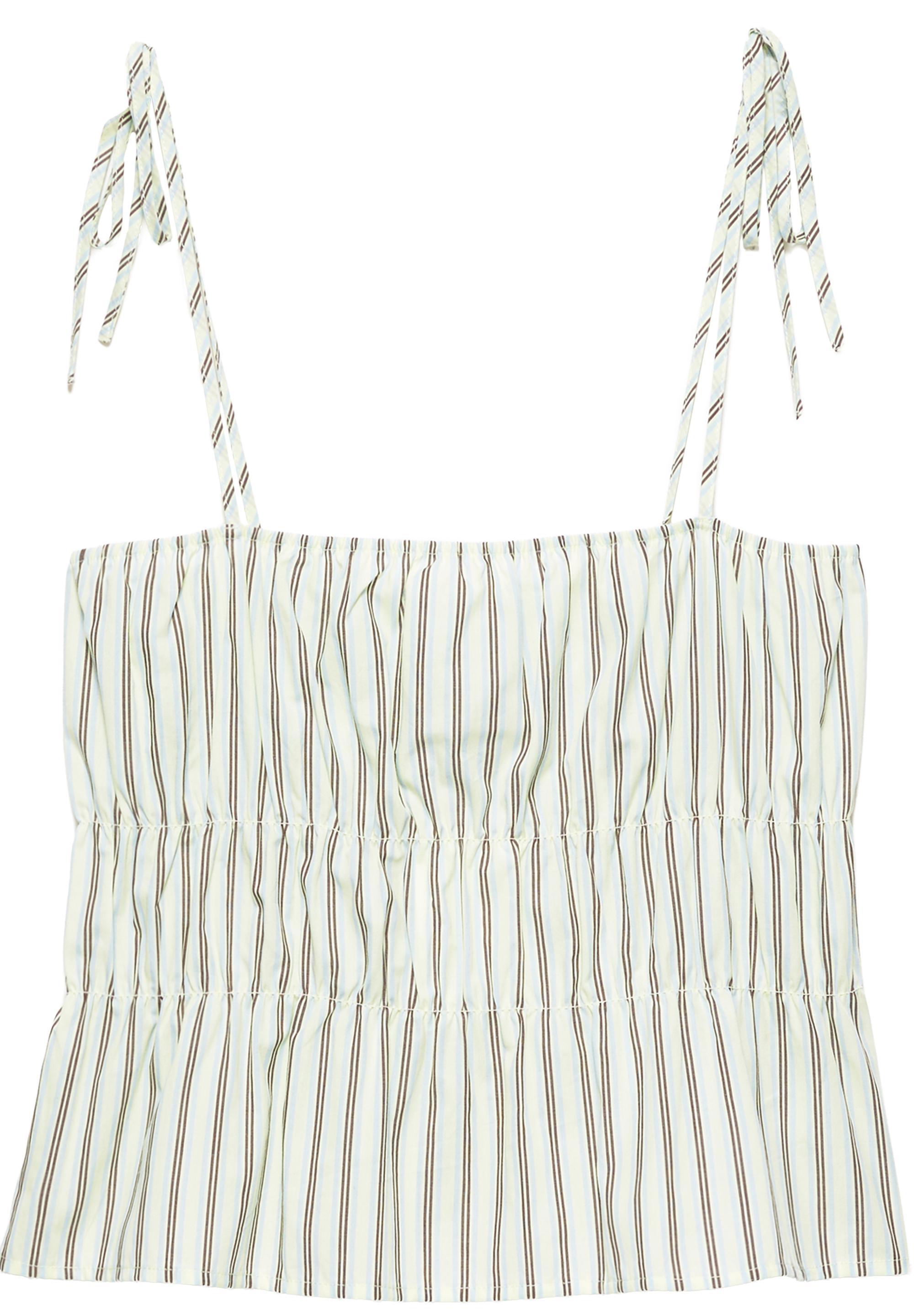 Striped gathered strap top — Yellow