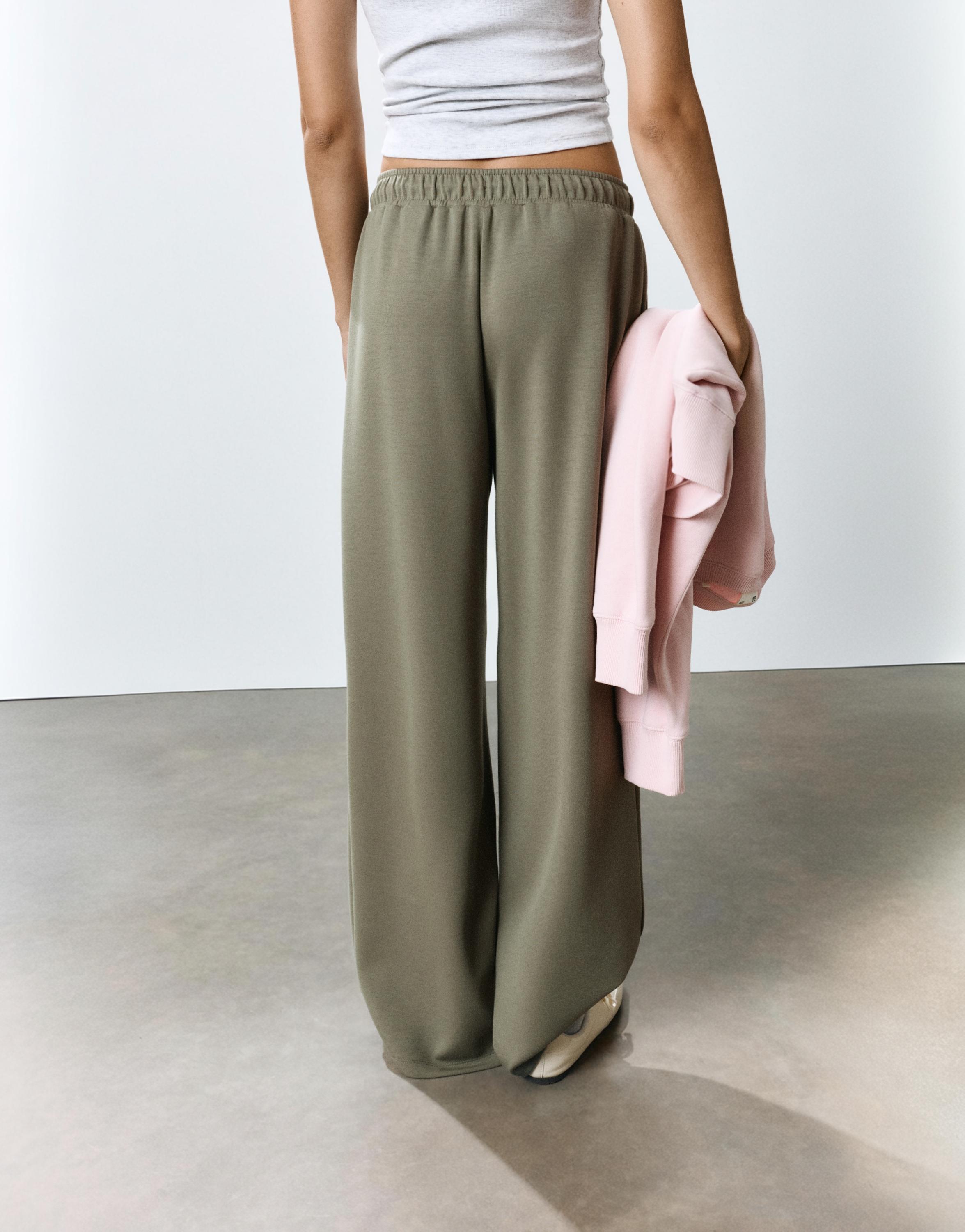 Modal wide-leg trousers — Khaki