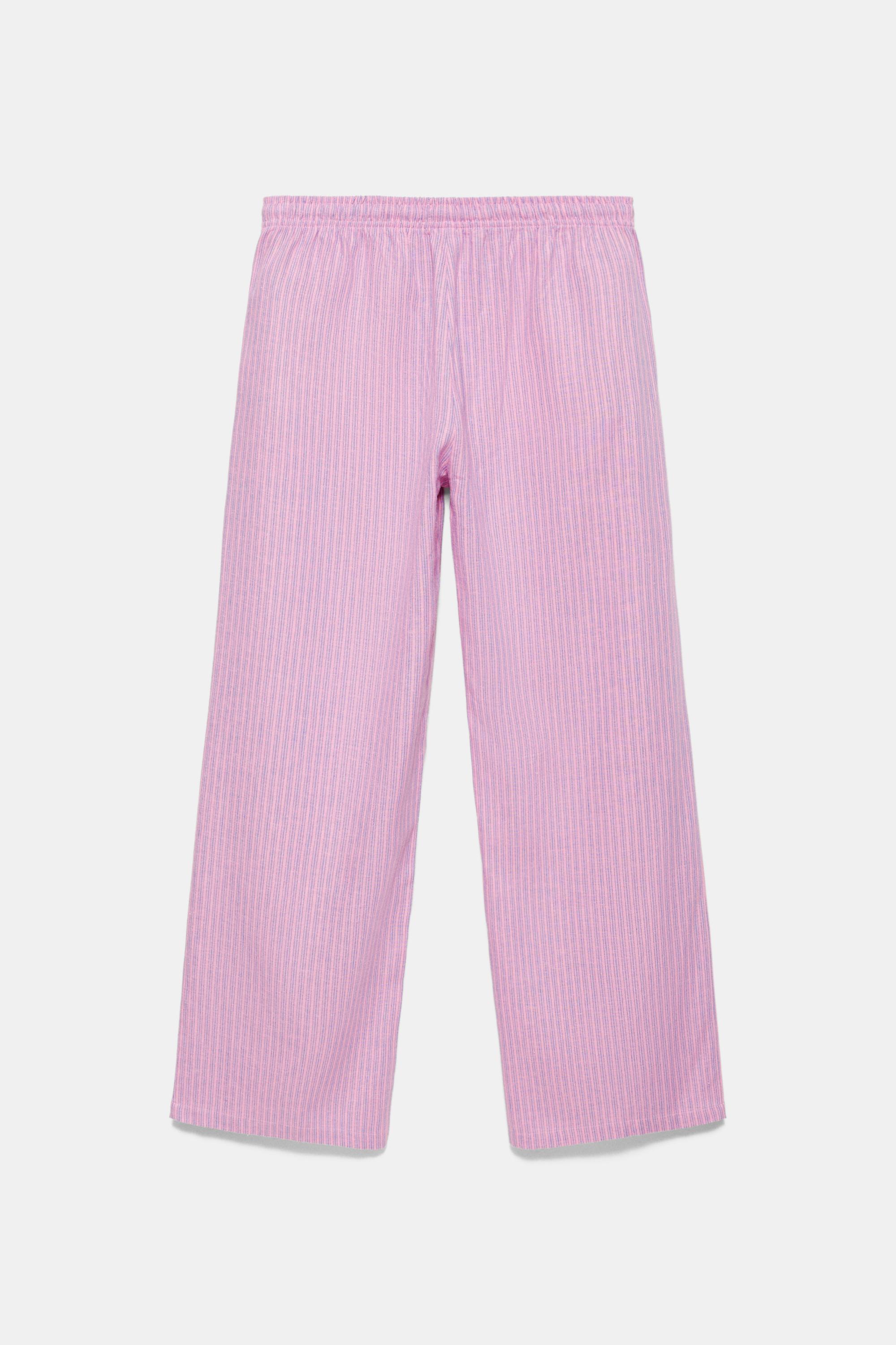 Striped pyjama-style trousers with linen — Pink