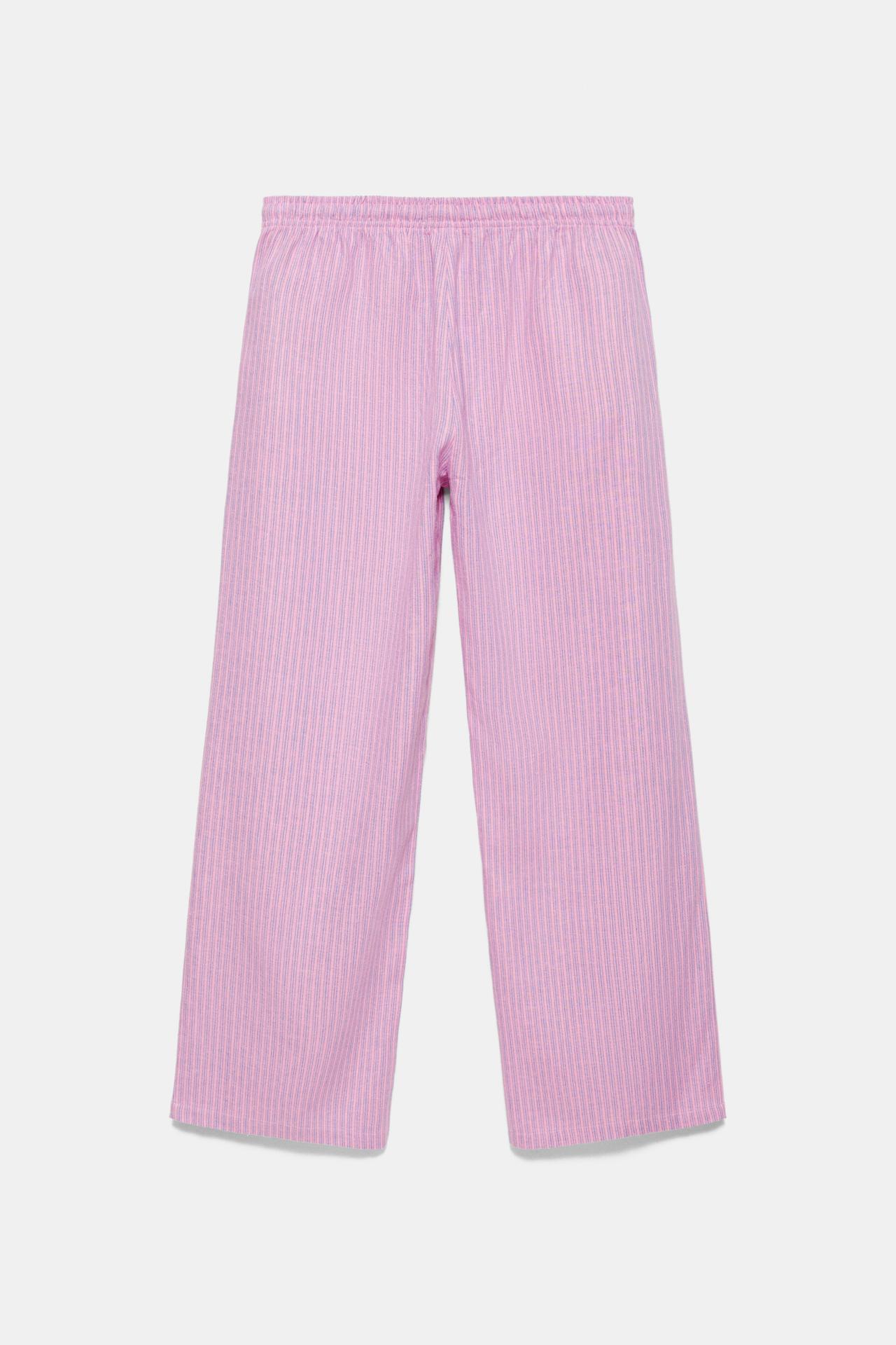 Striped pyjama-style trousers with linen — Pink