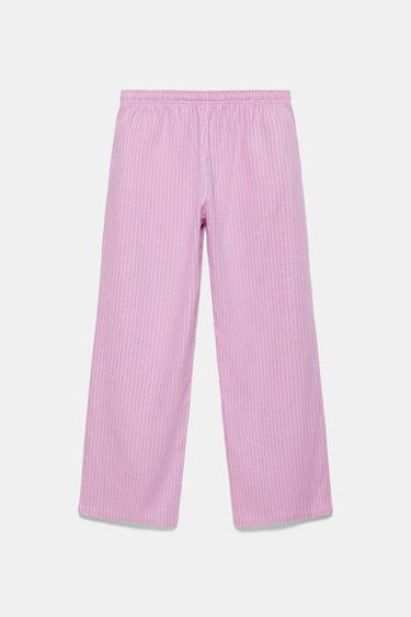 Striped pyjama-style trousers with linen — Pink 6
