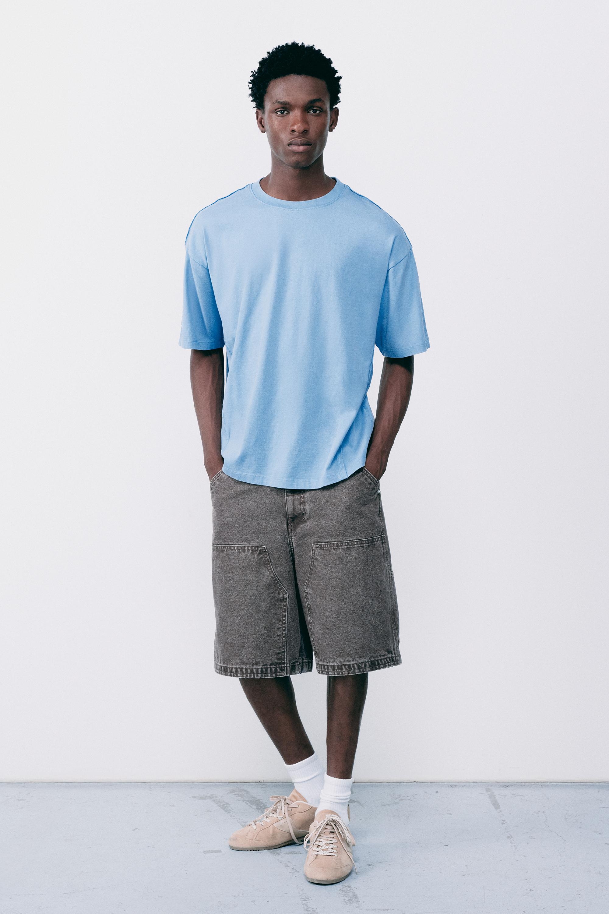 Relaxed fit overlock T-shirt — Medium blue
