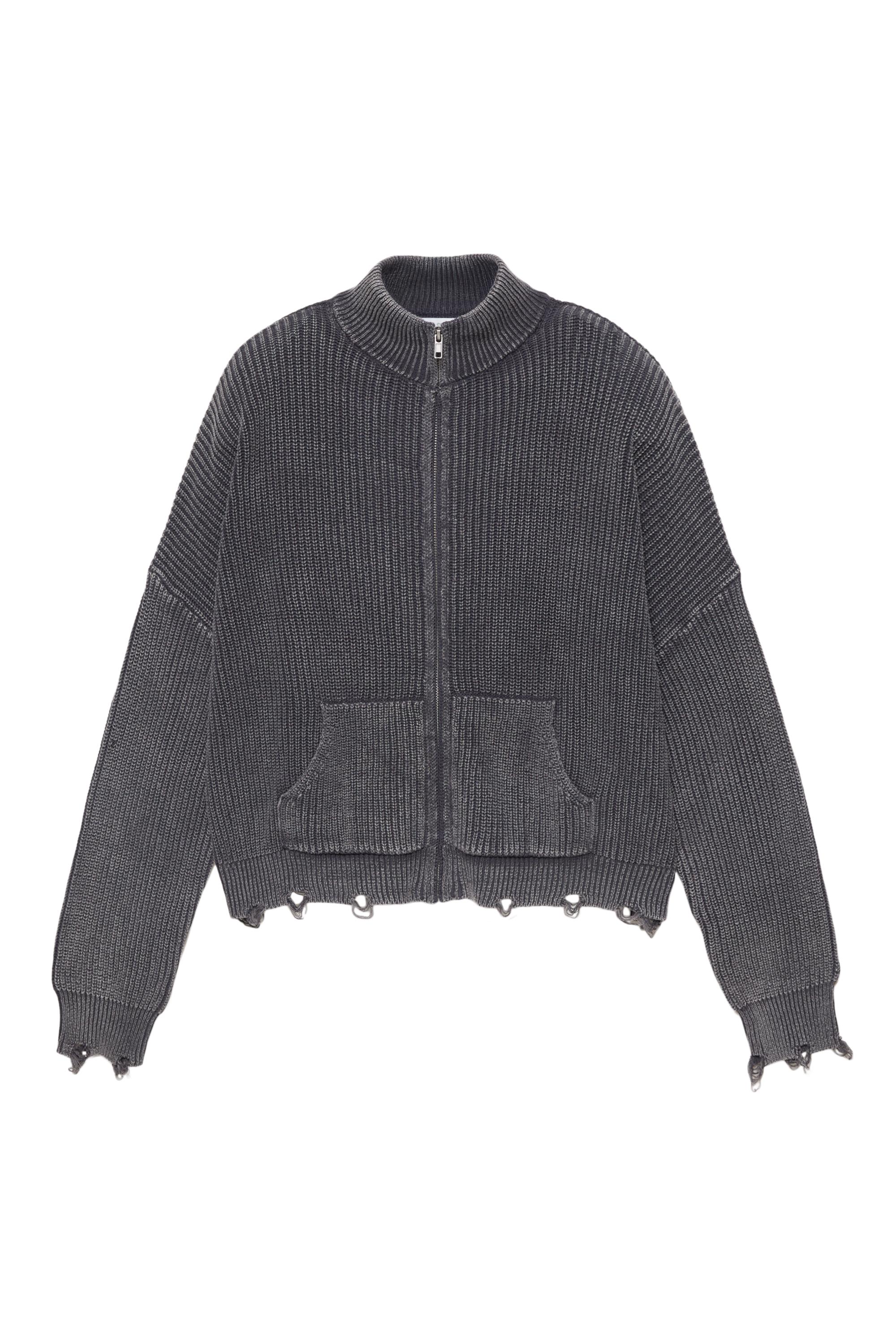 Yırtık detaylı fermuarlı hırka - Görsel 2