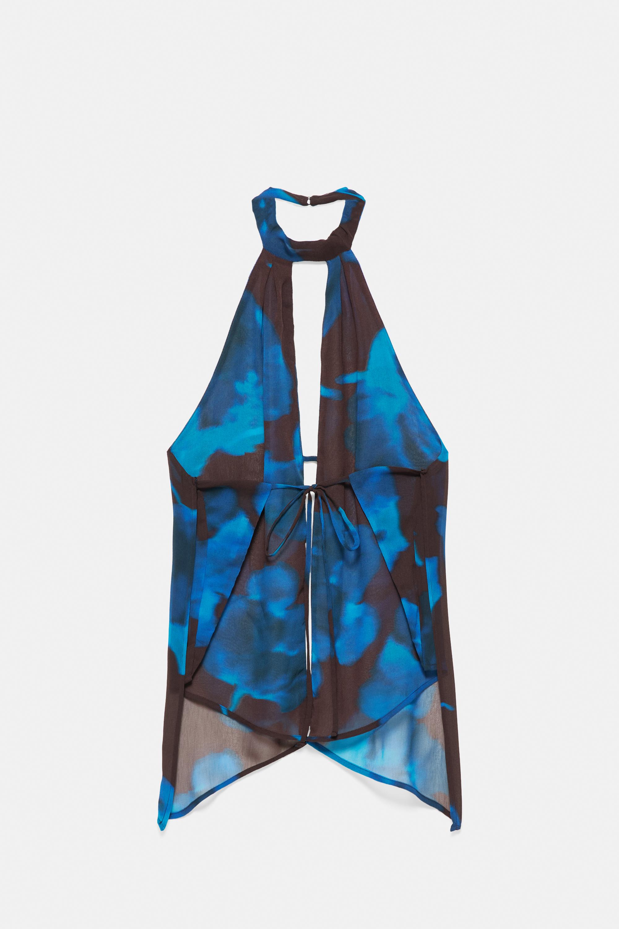 Floral halter top — Brown/Blue