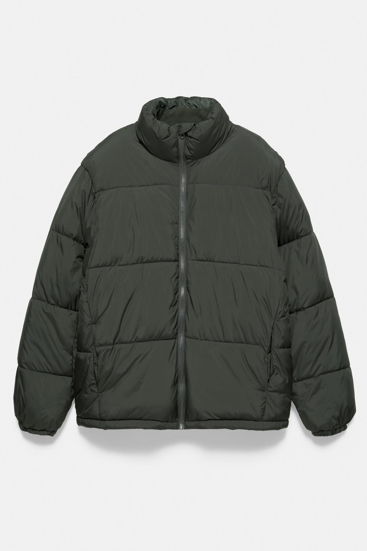 High neck puffer jacket — Green marl