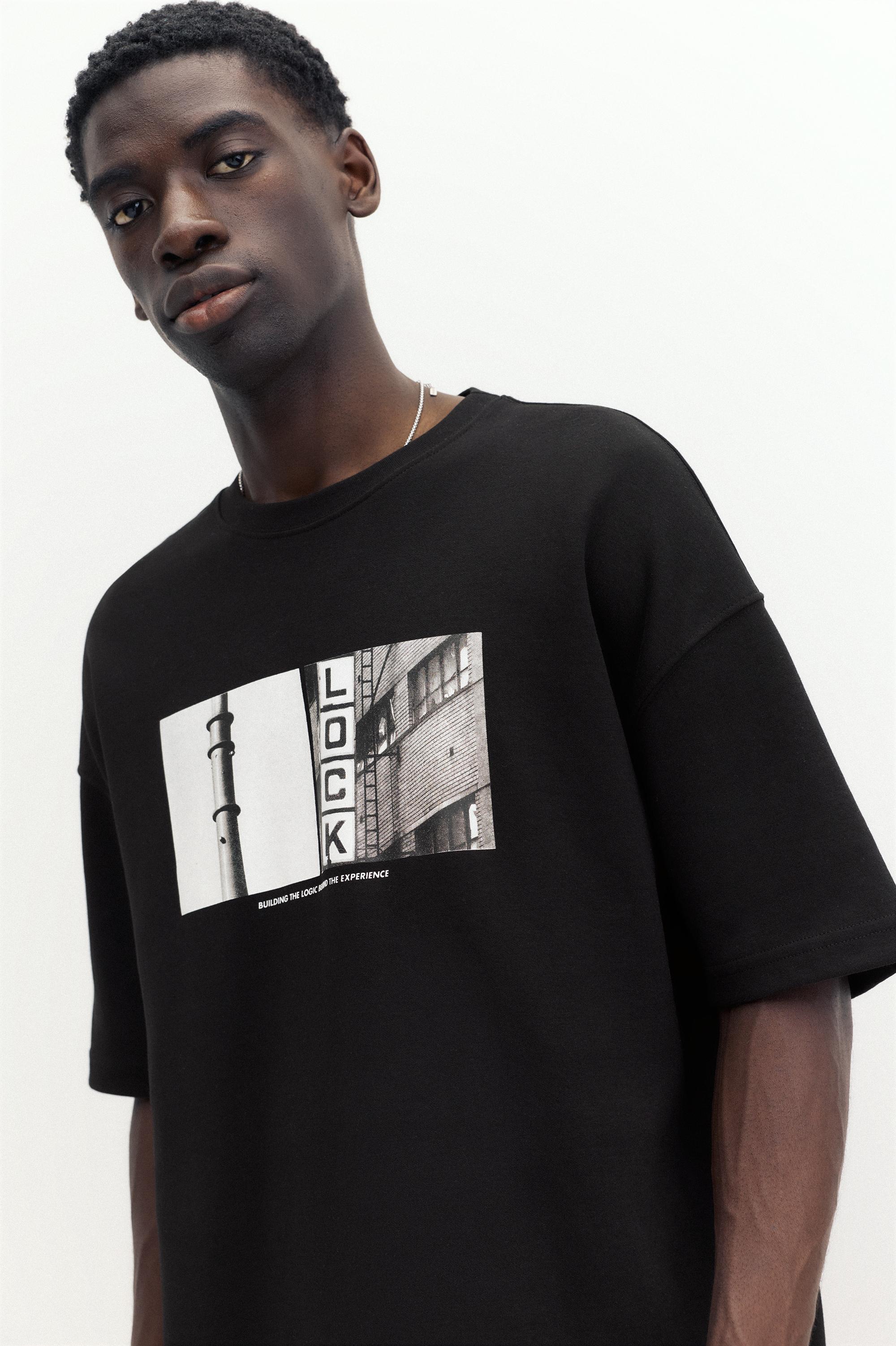 Short sleeve photographic sweatshirt — Black
