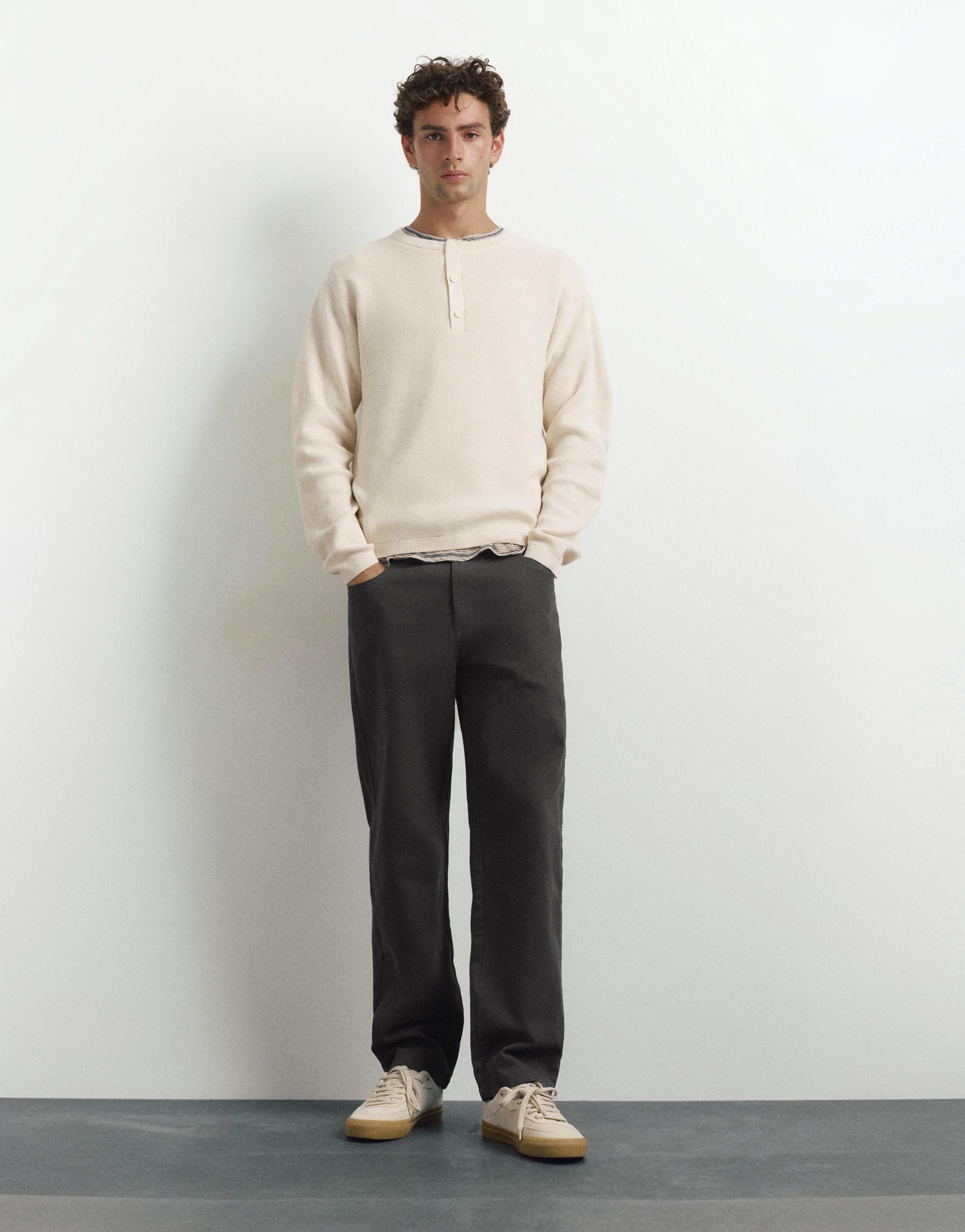 Henley neck jumper — White