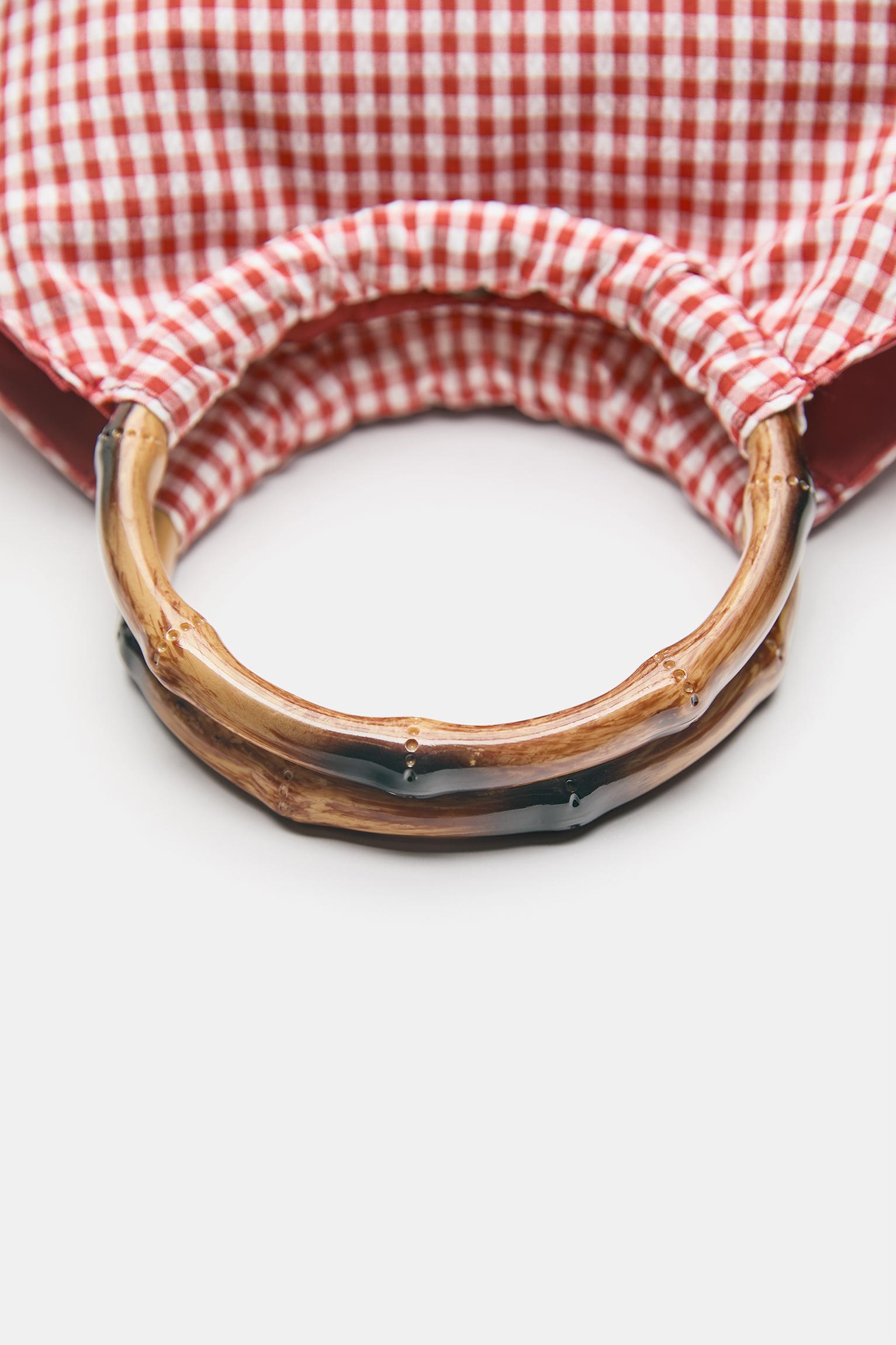 Gingham print handbag — Red
