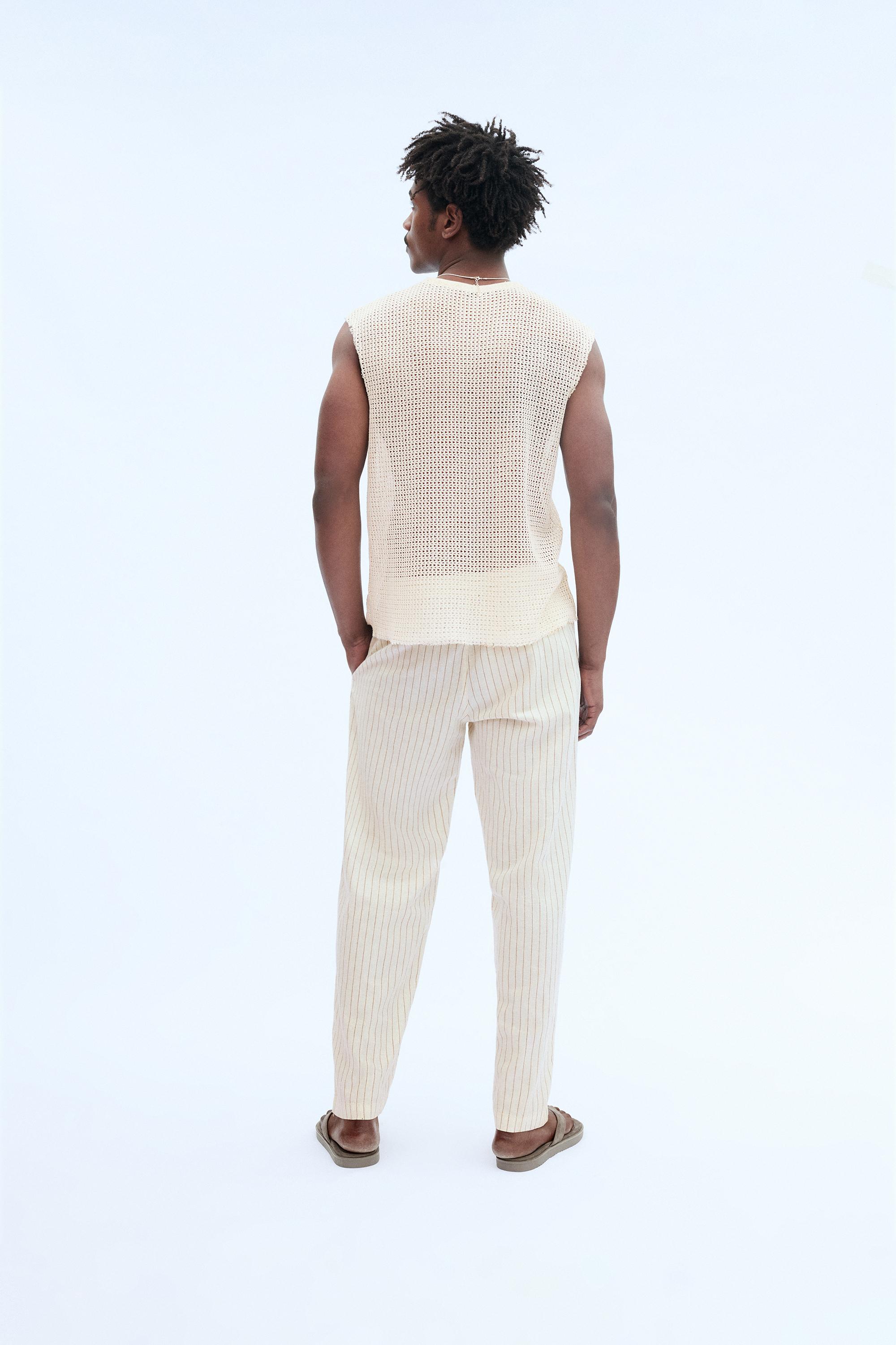 Linen blend jogger trousers — Striped